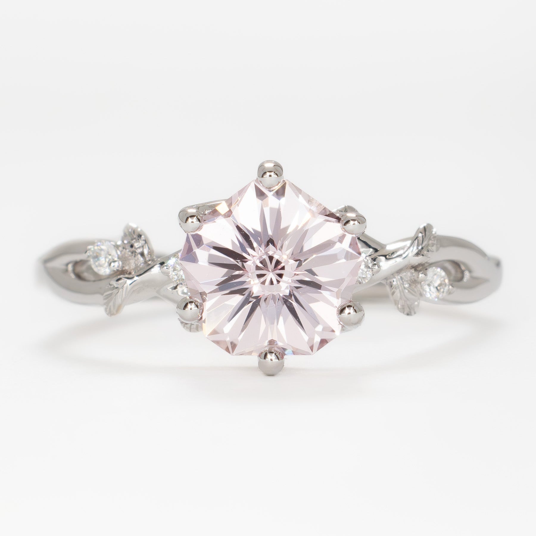 lillian nature inspired engagement ring with peach lab sapphire hanami