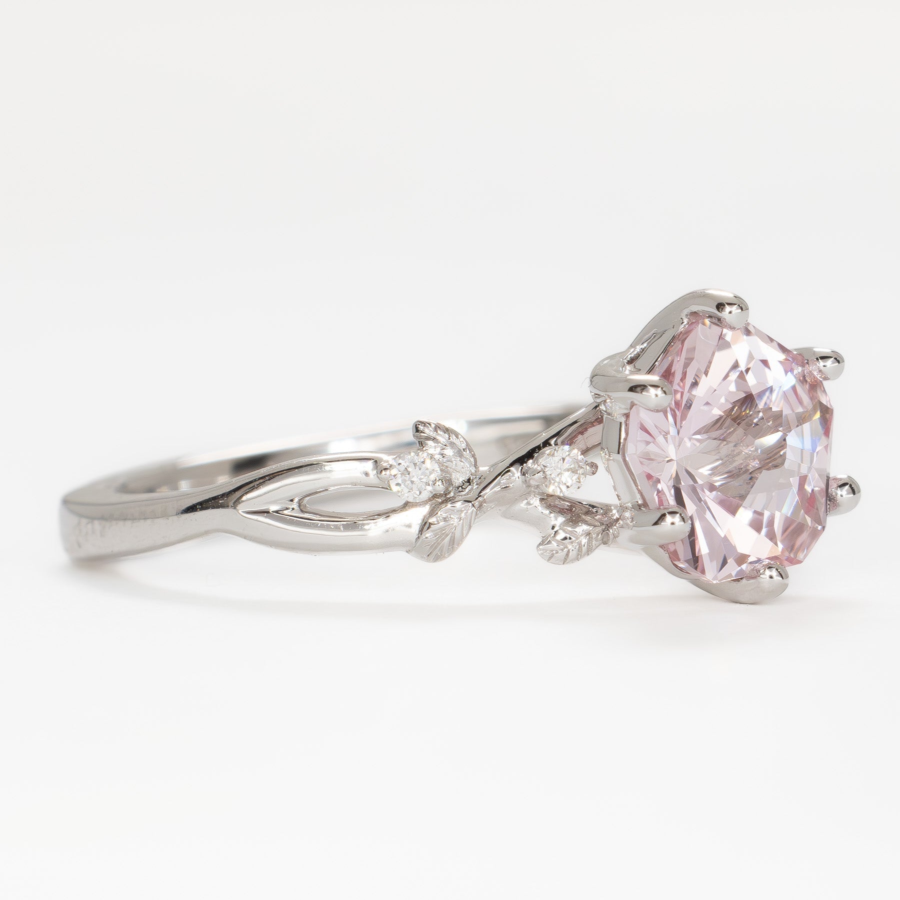 lillian nature inspired engagement ring with peach lab sapphire hanami