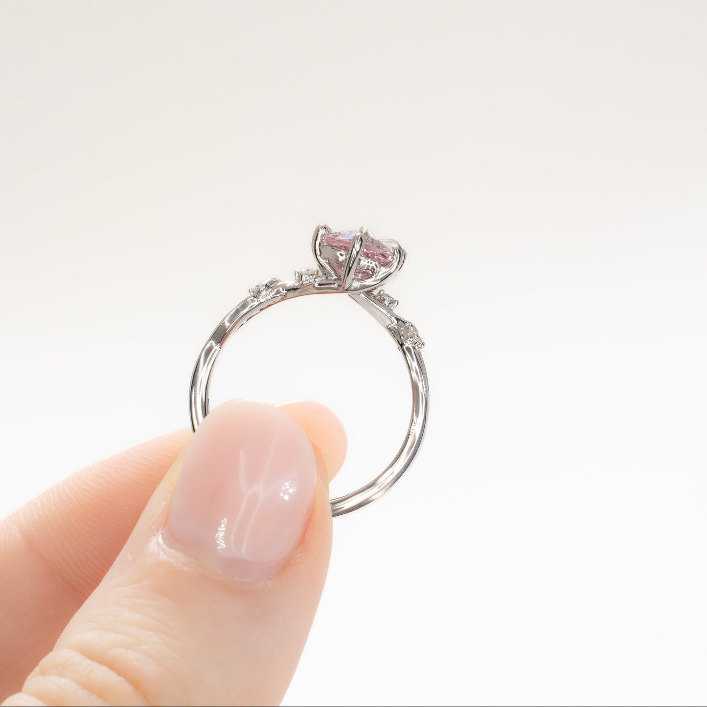 lillian nature inspired engagement ring with peach lab sapphire hanami