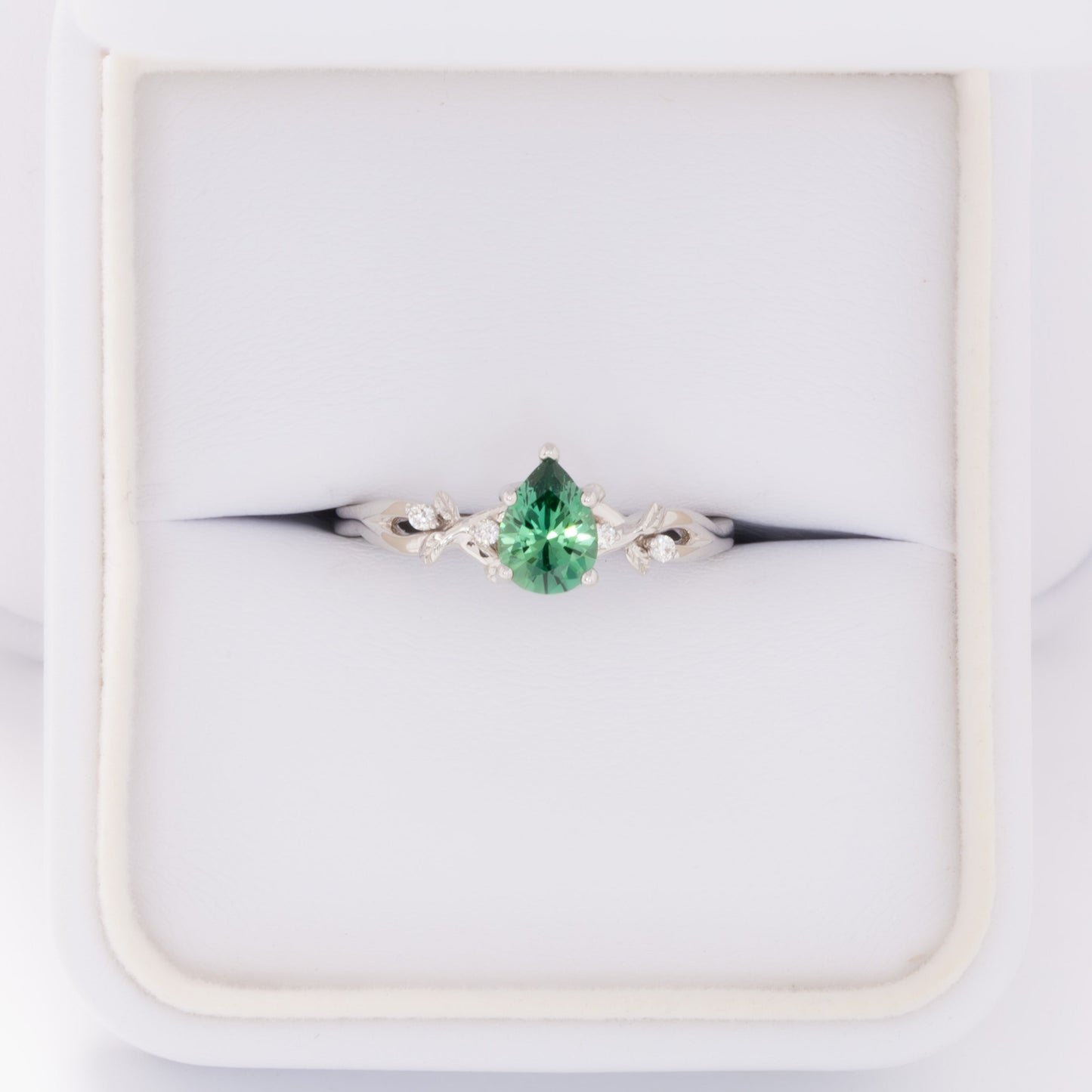 lillian nature inspired ring with pear green lab sapphire