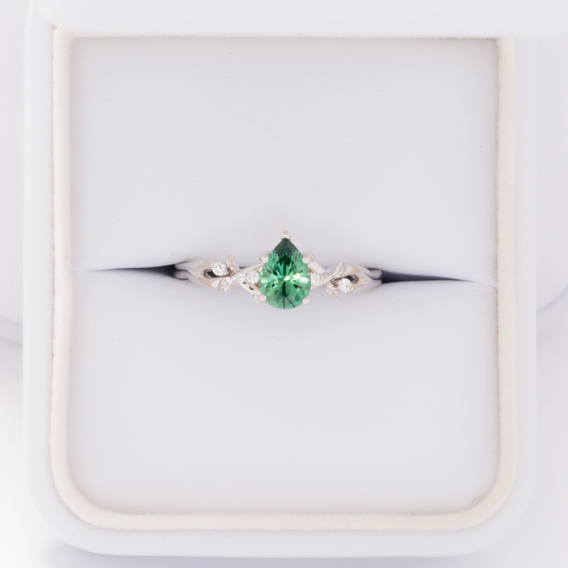 lillian nature inspired ring with pear green lab sapphire