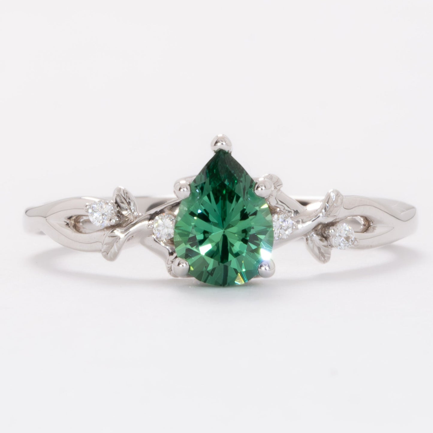 lillian nature inspired ring with pear green lab sapphire