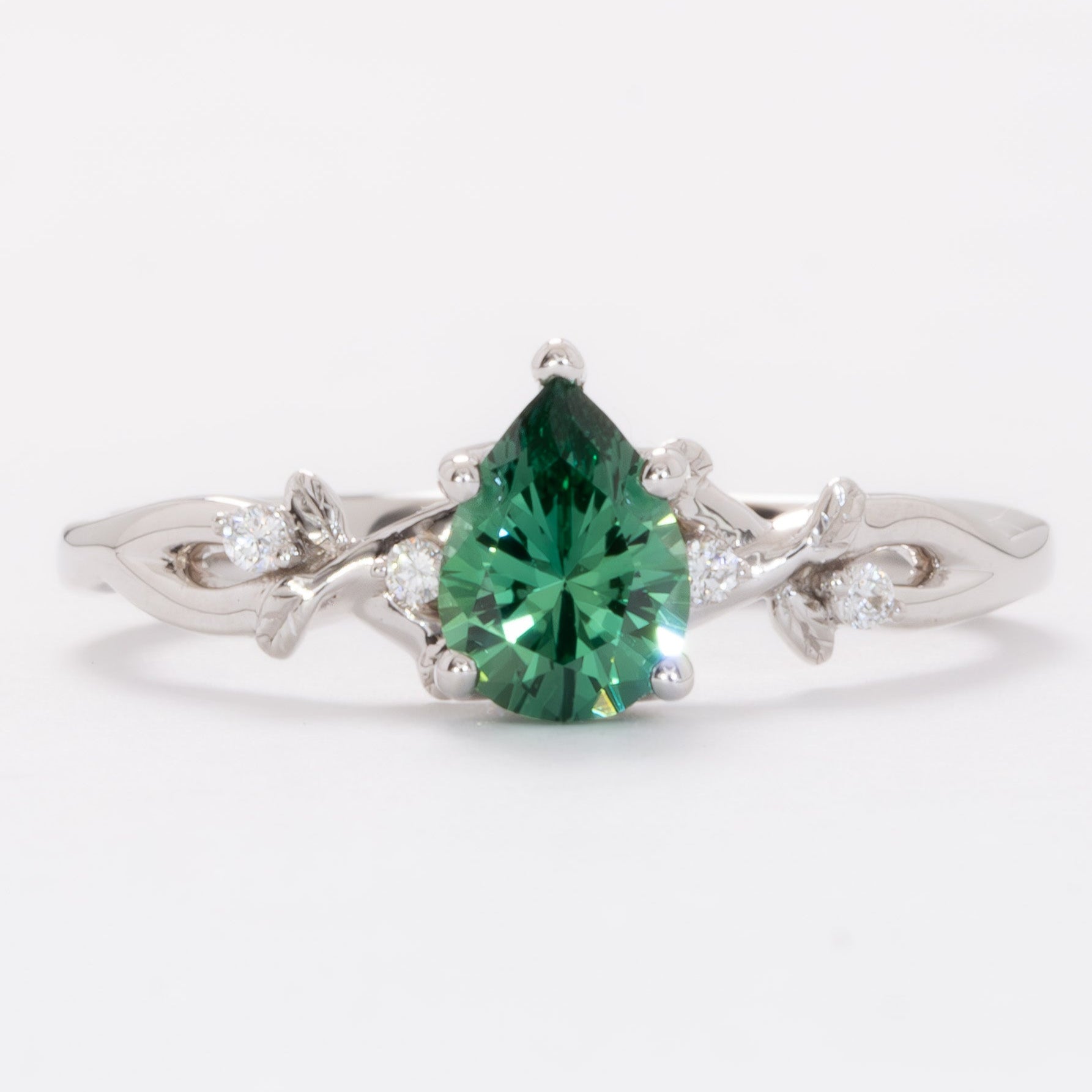 lillian nature inspired ring with pear green lab sapphire
