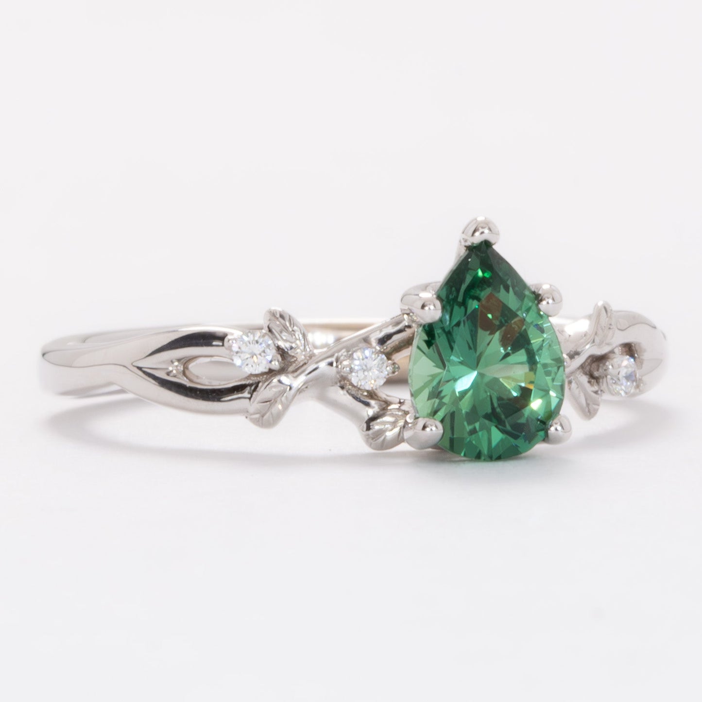 lillian nature inspired ring with pear green lab sapphire