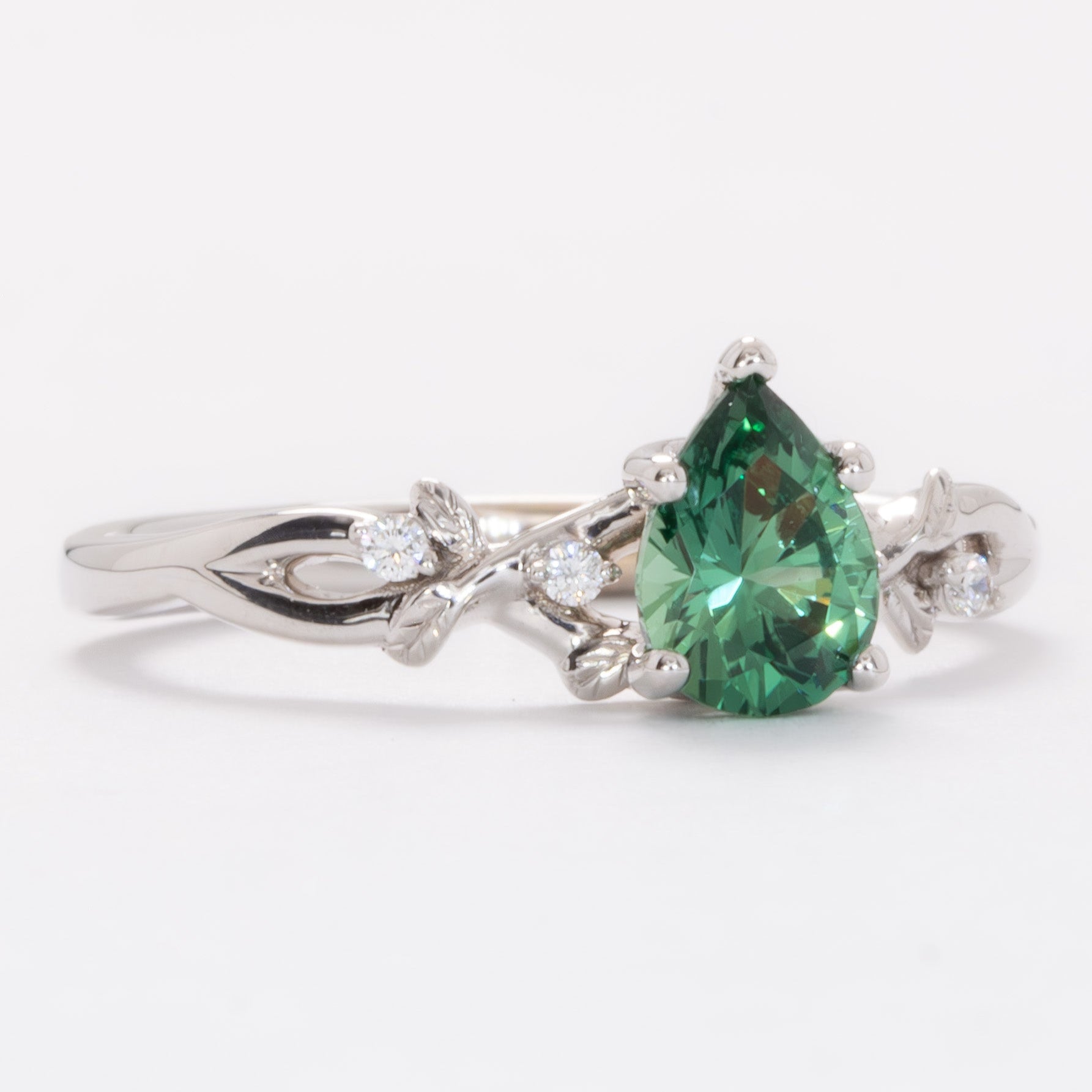 lillian nature inspired ring with pear green lab sapphire