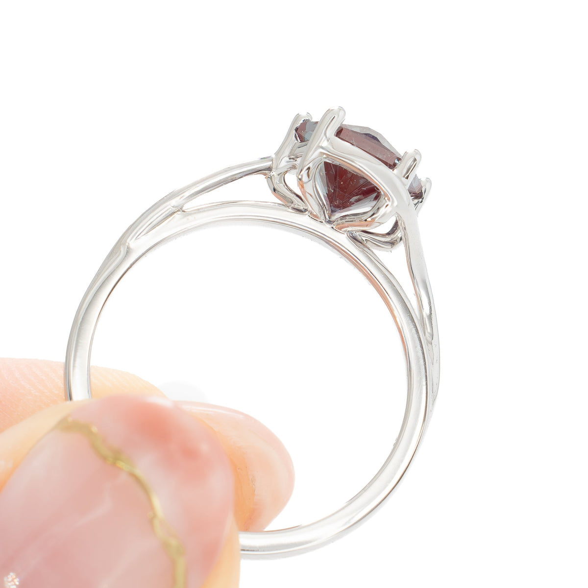 liyana bypass solitaire in white gold with hanami flower lab alexandrite