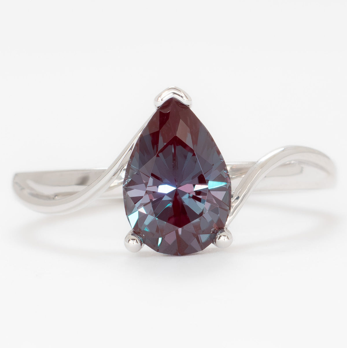 liyana ring in white gold with pear lab alexandrite