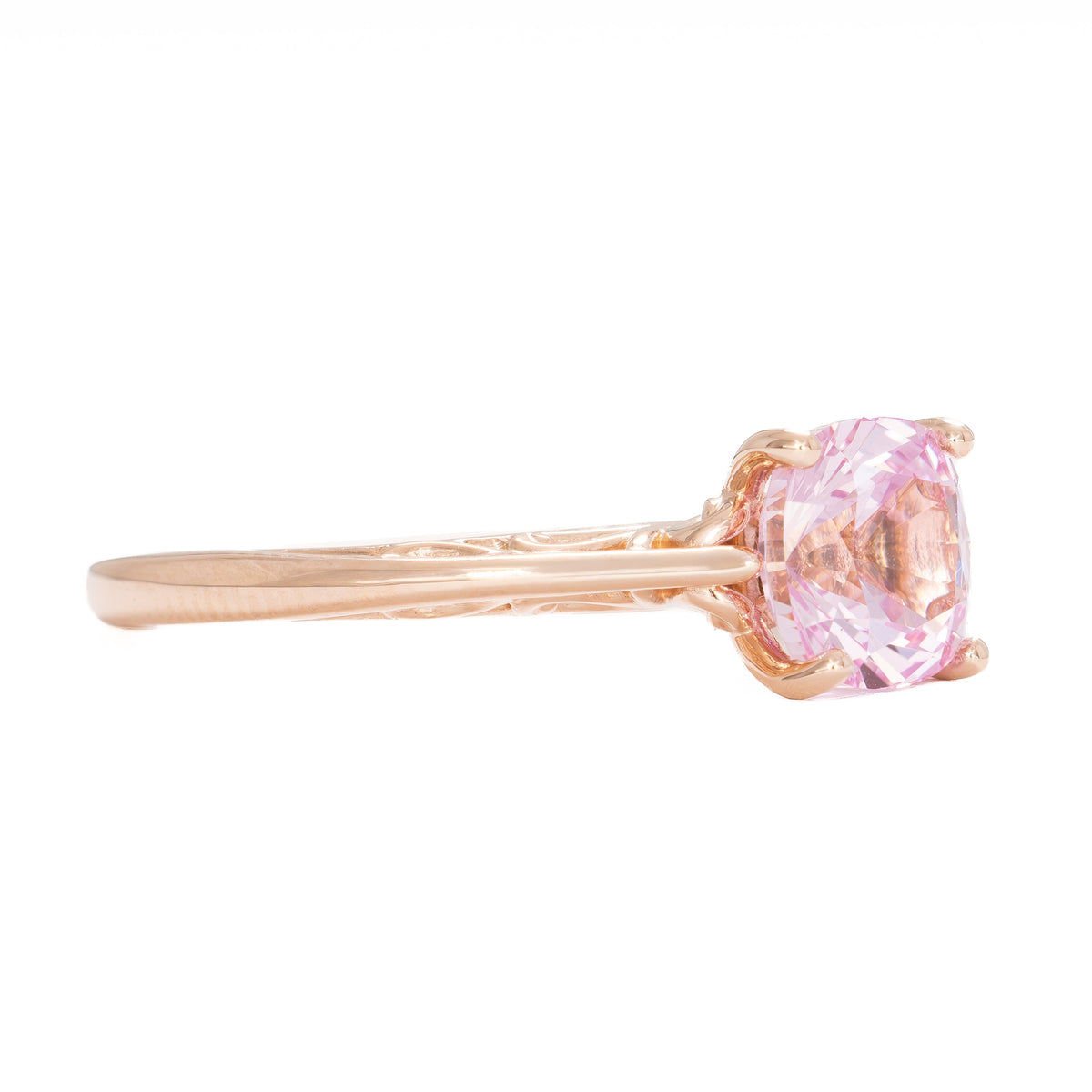 lyric solitaire ring in rose gold with blush pink lab sapphire nova cushion
