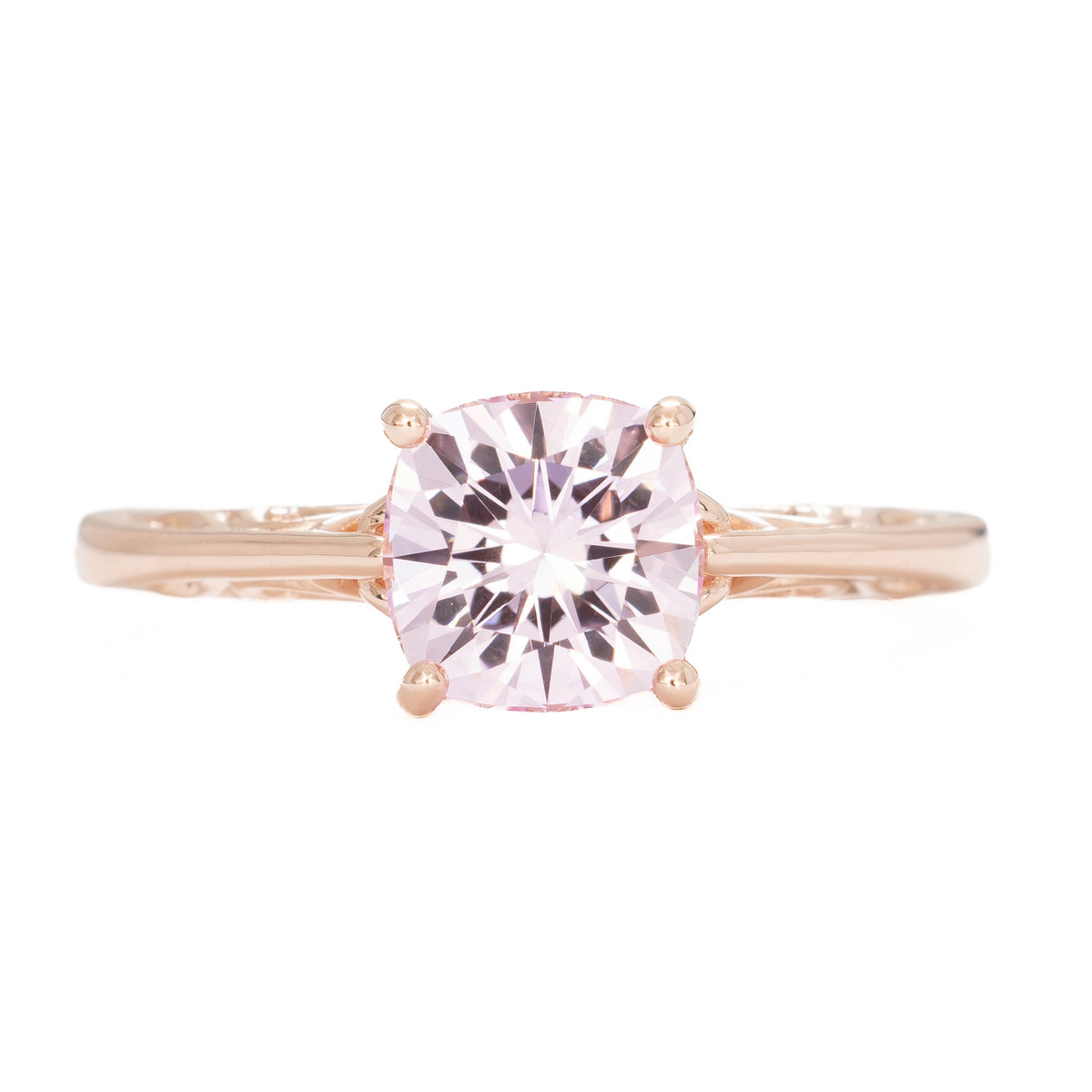 lyric solitaire ring in rose gold with blush pink lab sapphire nova cushion