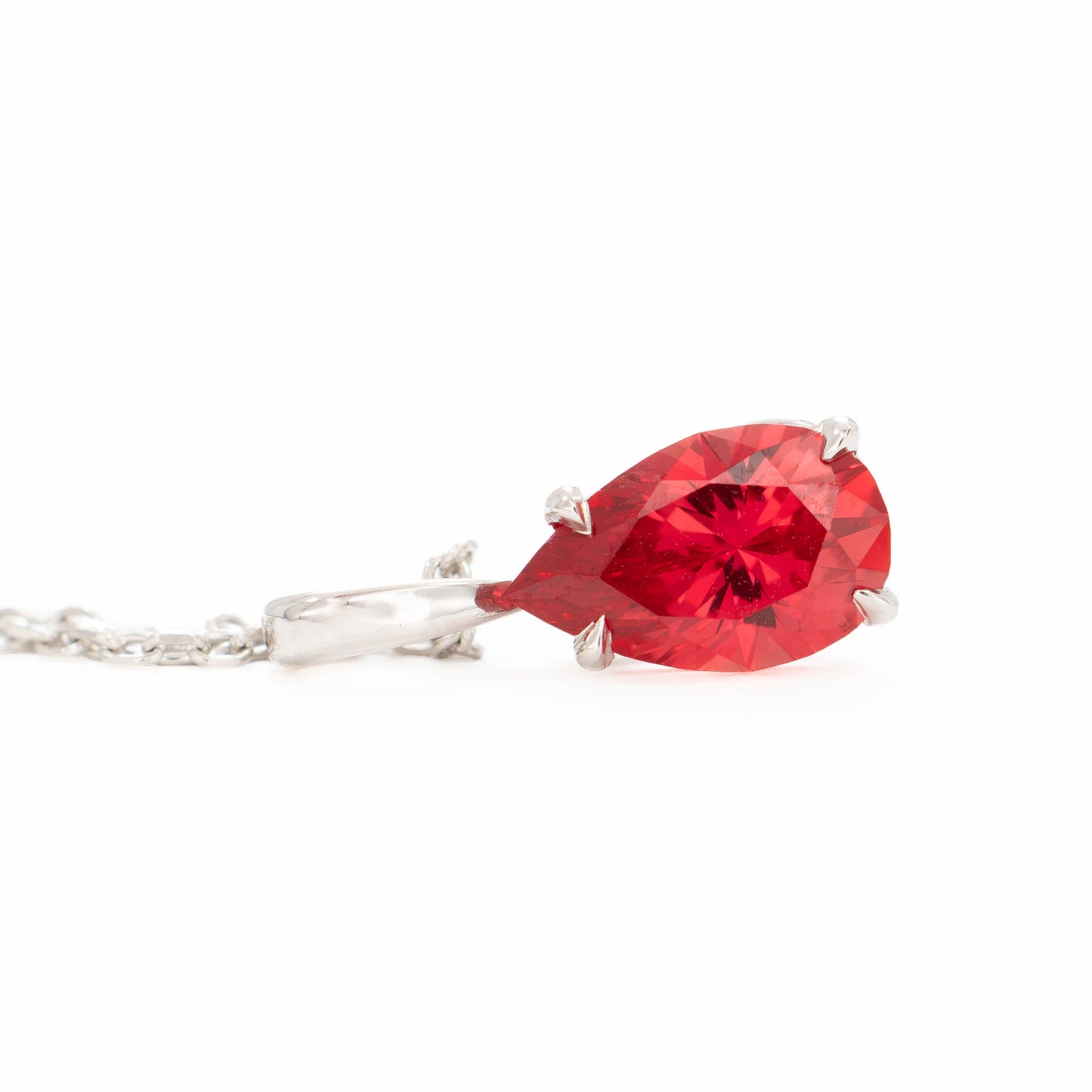 marley necklace in white gold with lab ruby pear