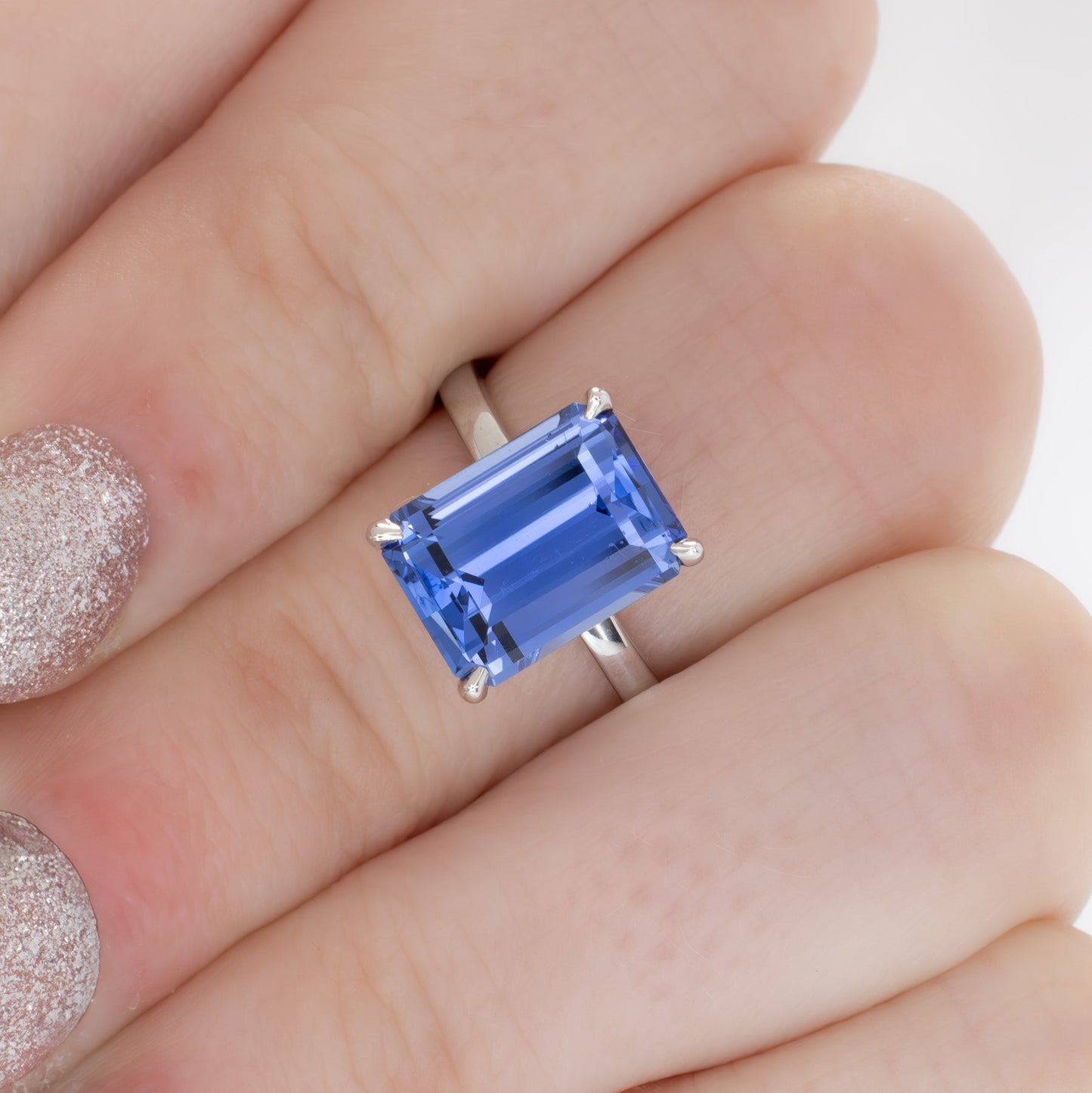 medium blue lab sapphire solitaire engagement ring