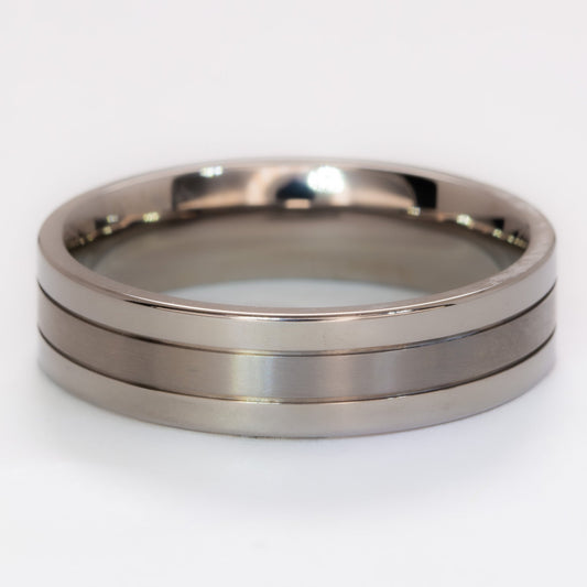 men's double groove white gold wedding band