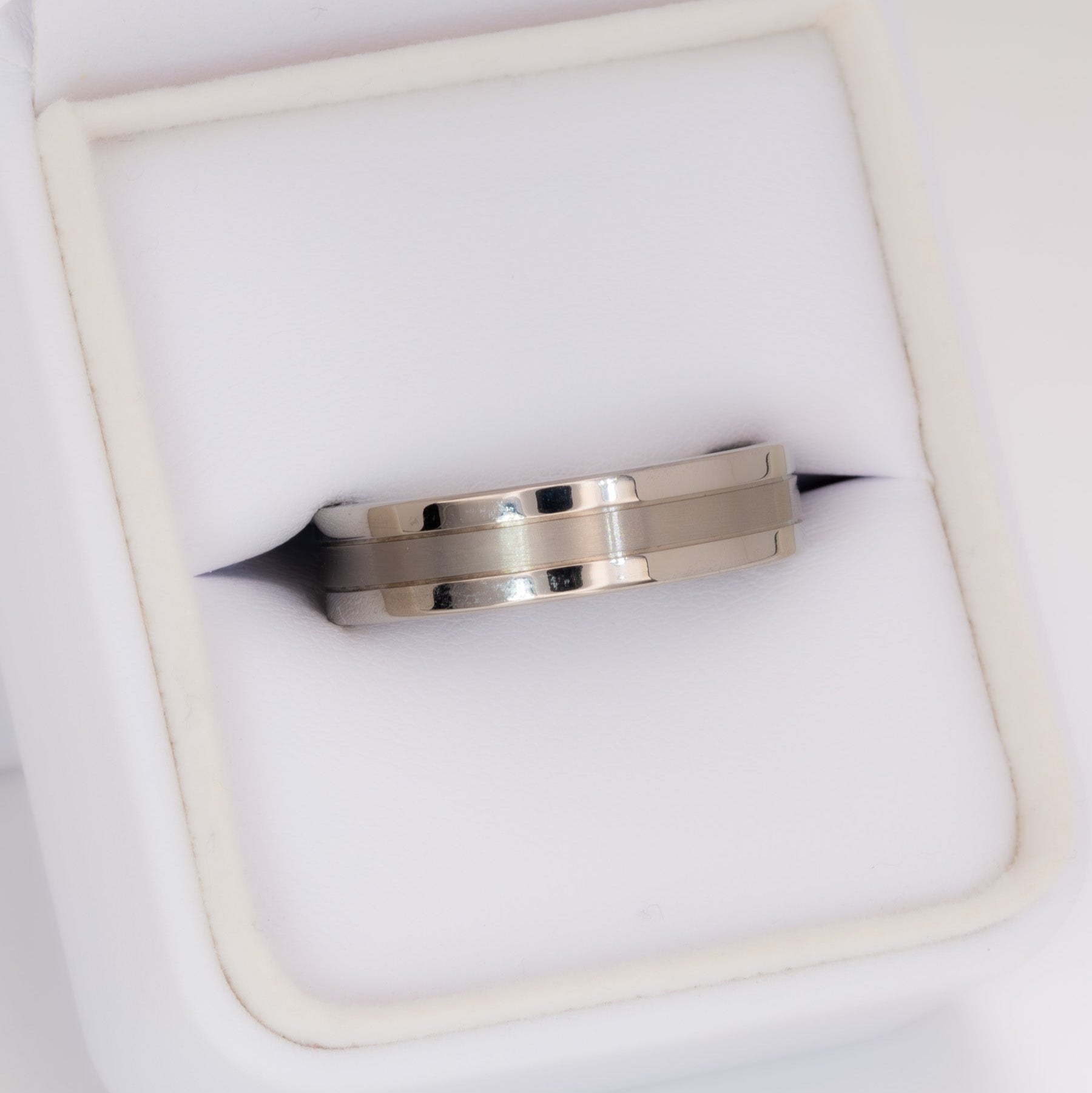 men's double groove white gold wedding band