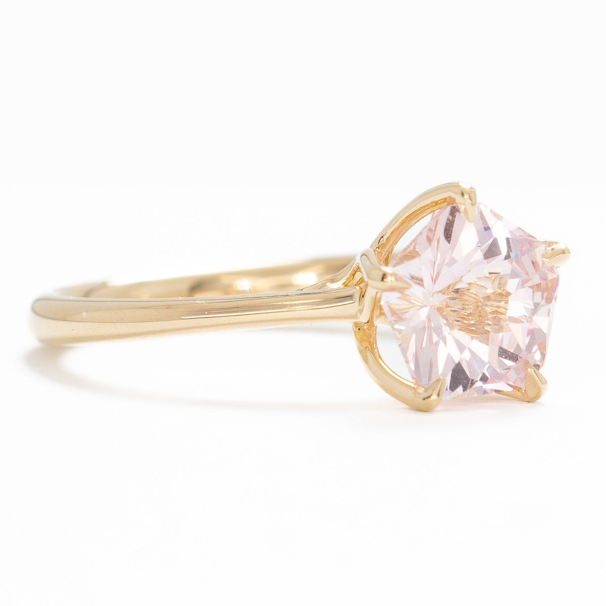 misha solitaire ring in yellow gold with pink hanami flower lab sapphire