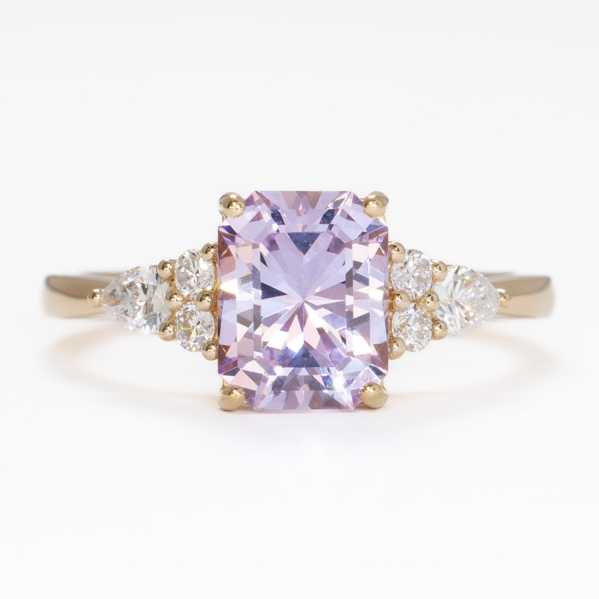 natalia accented ring in yellow gold with radiant purple lab gem