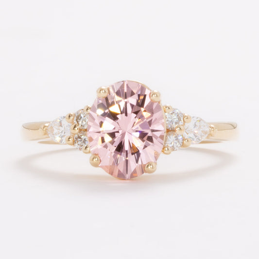 natalia engagement ring in yellow gold and pink oval lab sapphire
