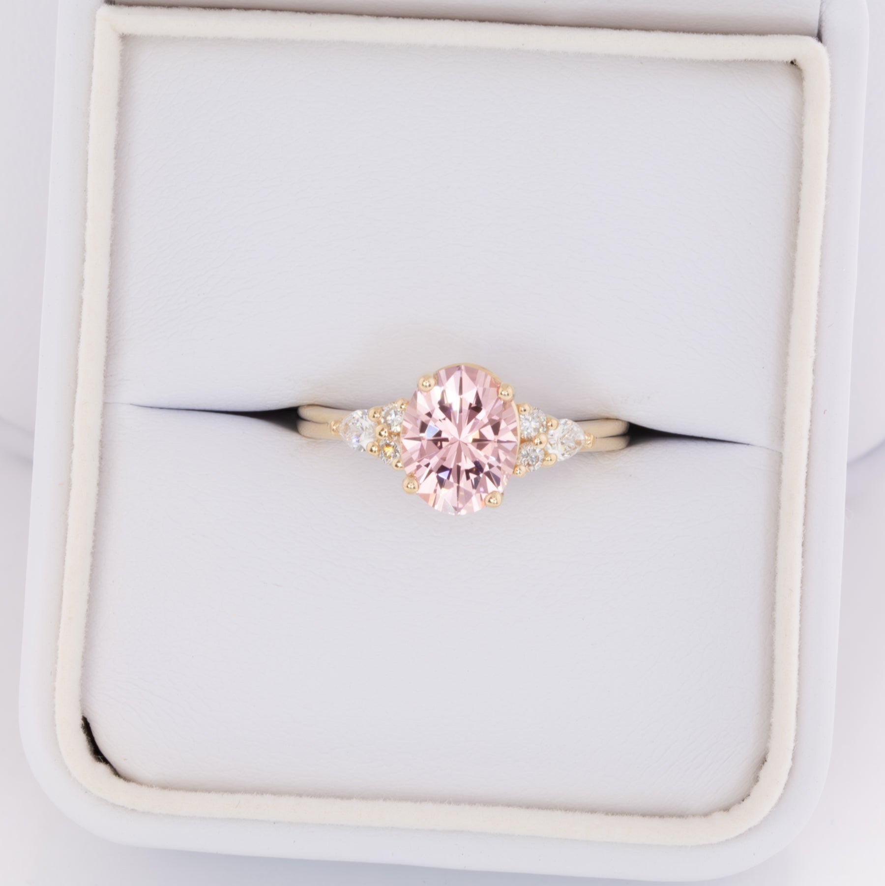 natalia engagement ring in yellow gold and pink oval lab sapphire