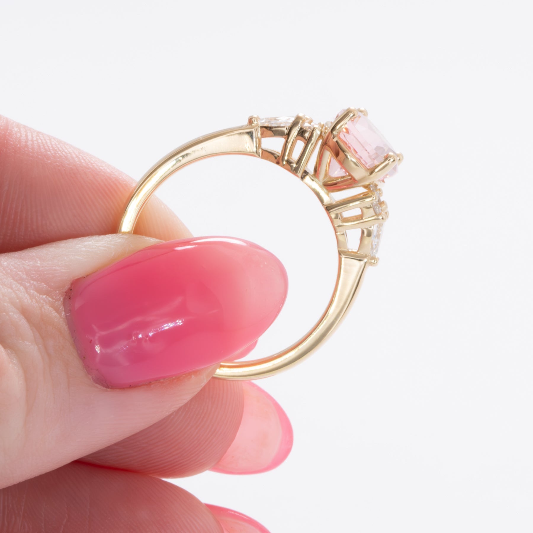 natalia engagement ring in yellow gold and pink oval lab sapphire