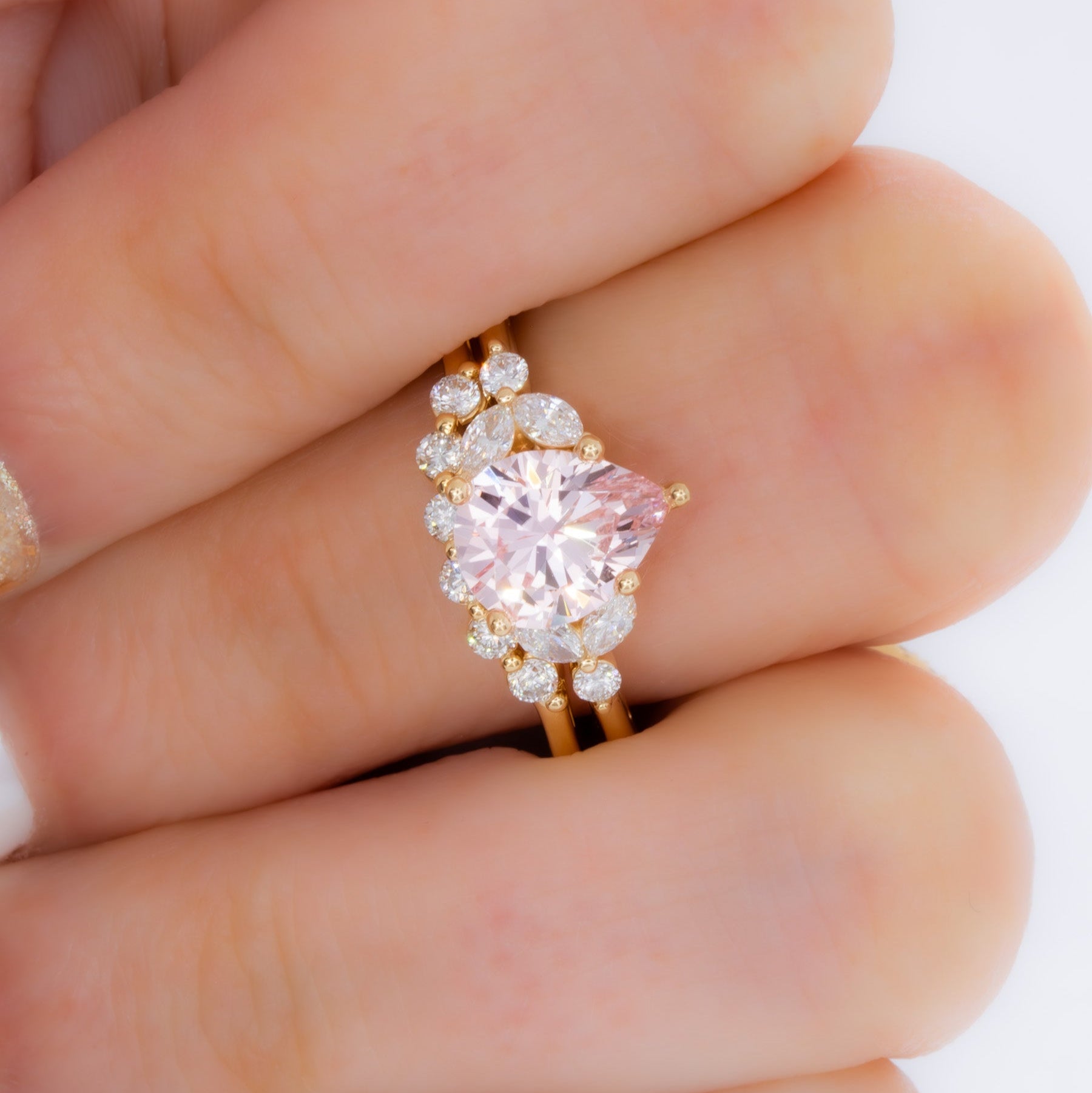 nature inspired lili ring with pink lab sapphire pear