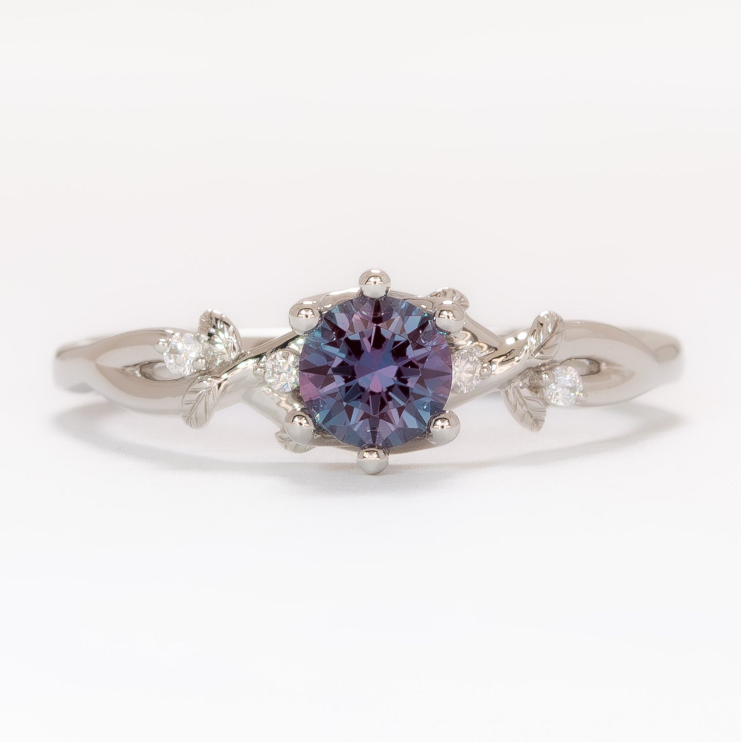 nature inspired lillian engagement ring with round lab alexandrite