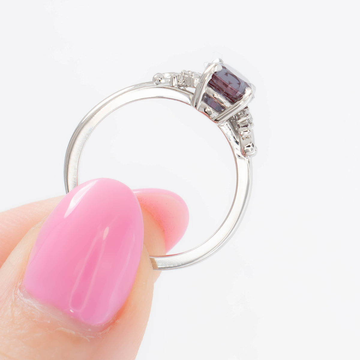 nellie nature inspired ring in white gold with oval lab alexandrite