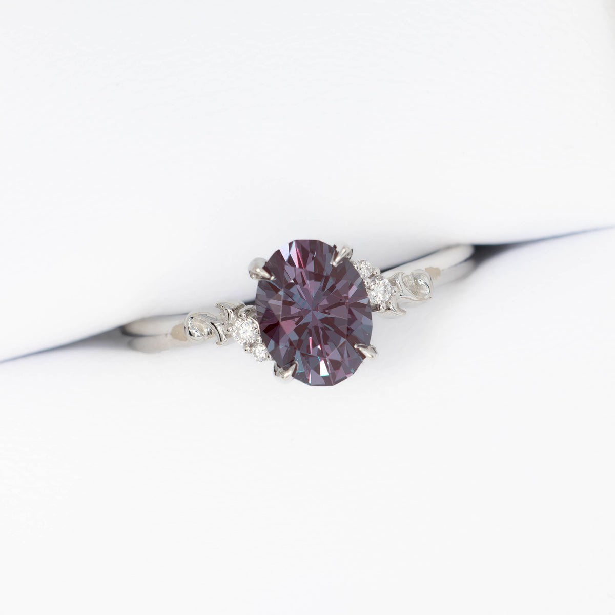 nellie nature inspired ring in white gold with oval lab alexandrite