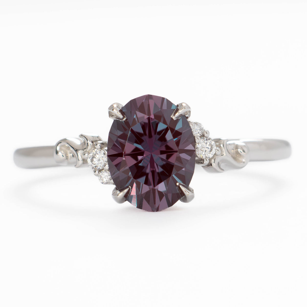 nellie nature inspired ring in white gold with oval lab alexandrite