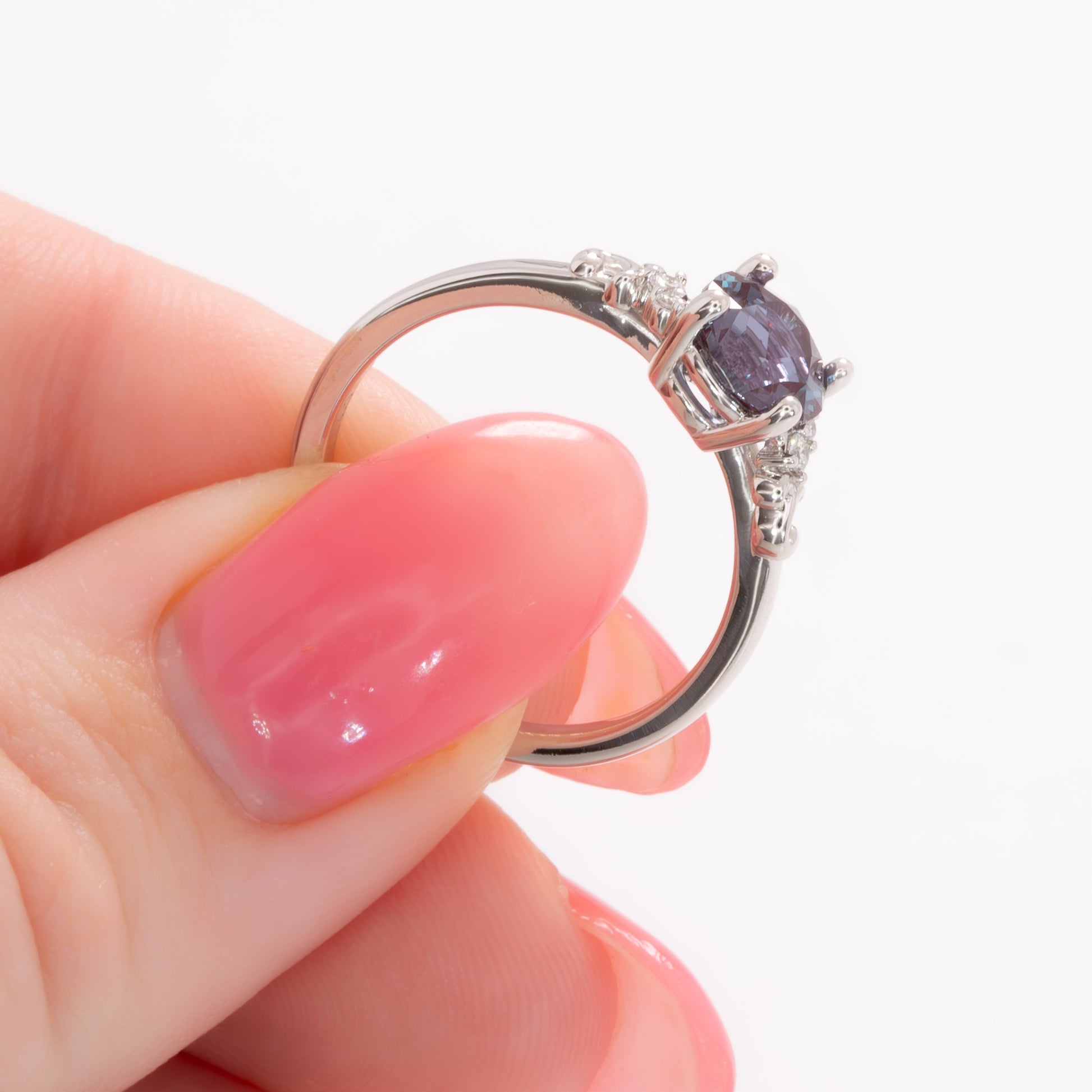 nellie nature inspired wedding set with round lab alexandrite