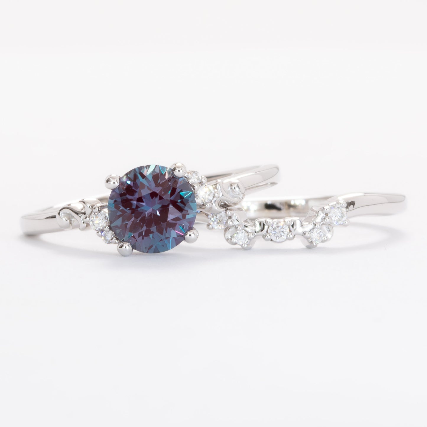 nellie nature inspired wedding set with round lab alexandrite