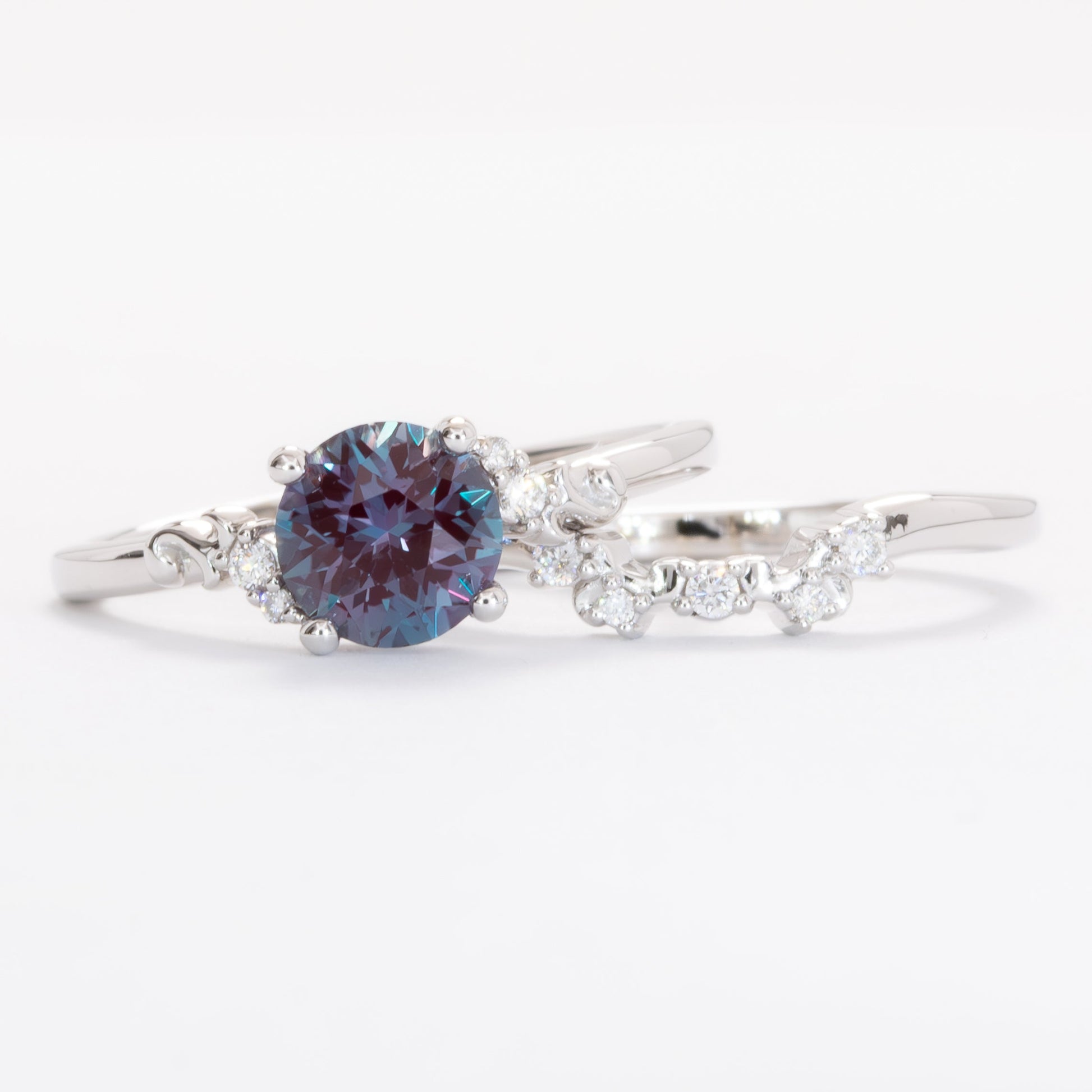 nellie nature inspired wedding set with round lab alexandrite