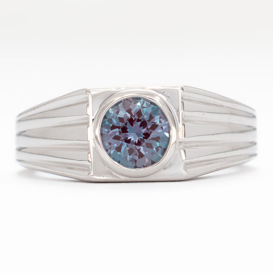 niko band in white gold with round lab alexandrite