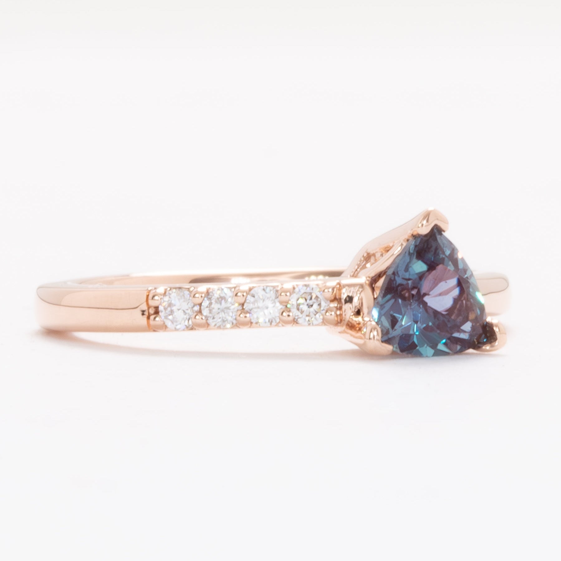 norah asymmetrical engagement ring with trillion lab alexandrite