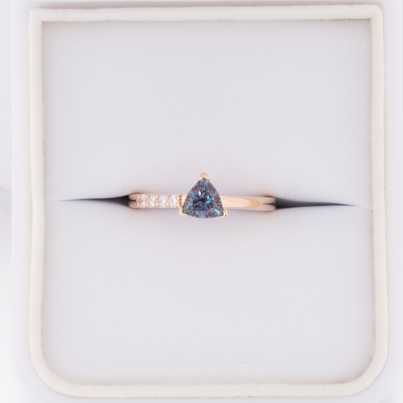norah asymmetrical engagement ring with trillion lab alexandrite