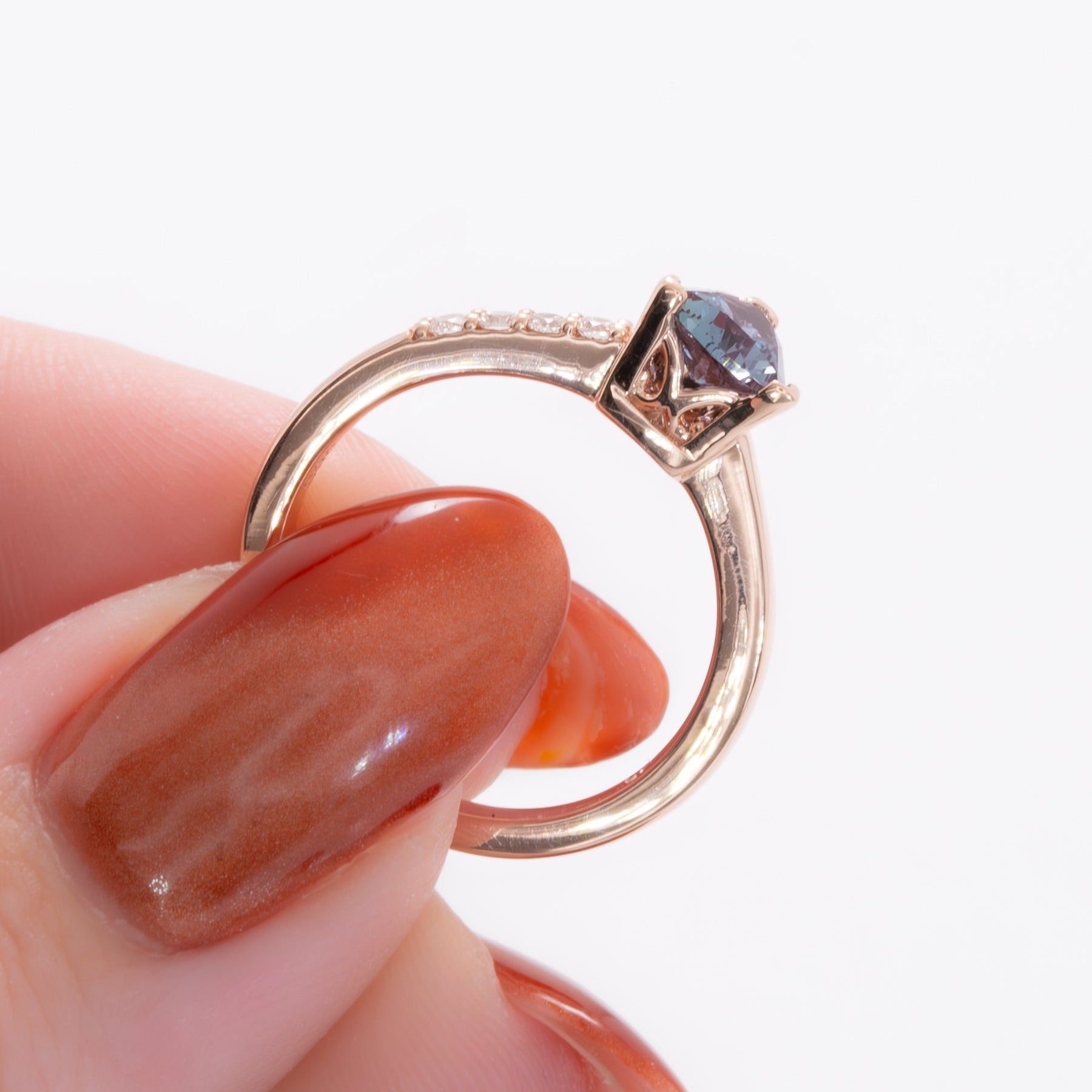 norah asymmetrical engagement ring with trillion lab alexandrite