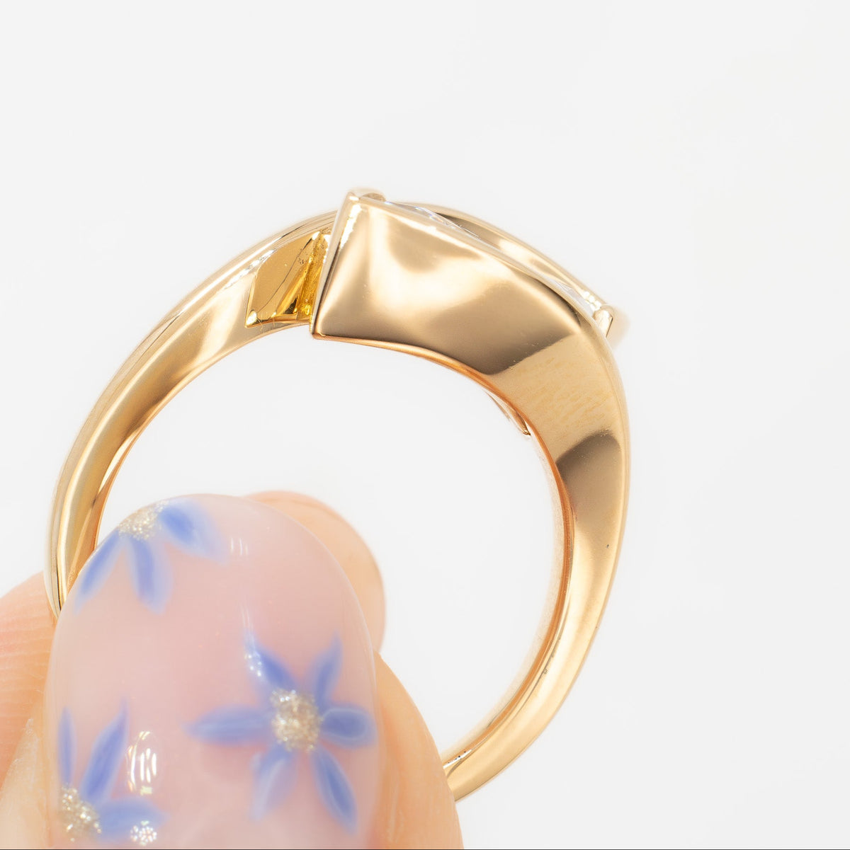 olivia bypass solitaire ring in yellow gold with marquise lab diamond