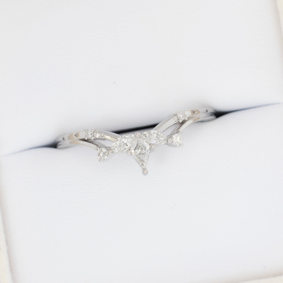 opal wedding band in white gold and lab diamonds