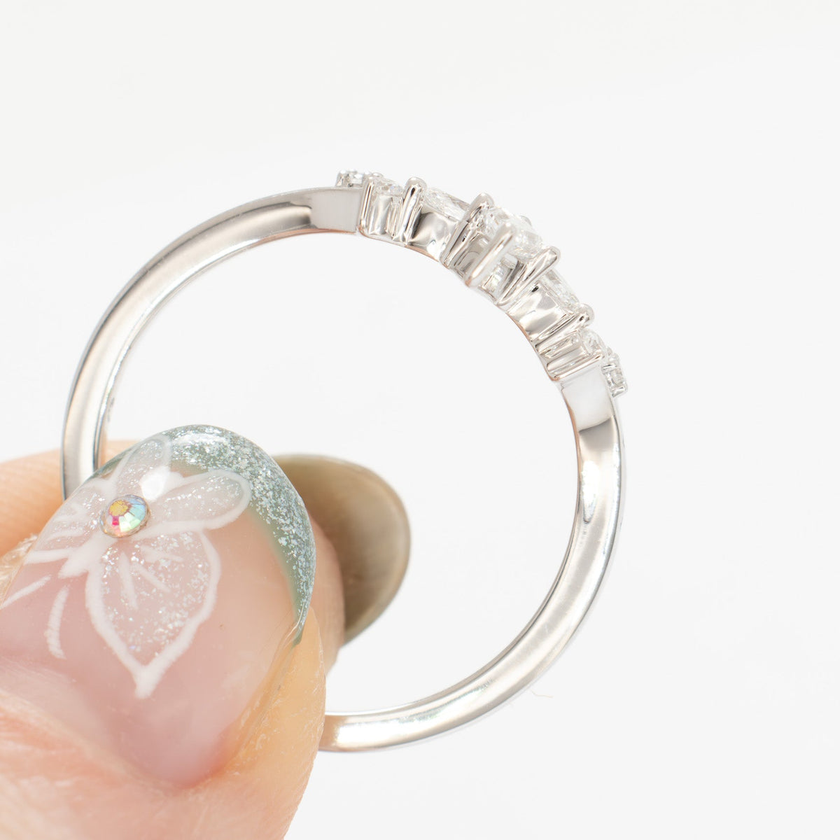 opal wedding band in white gold and lab diamonds