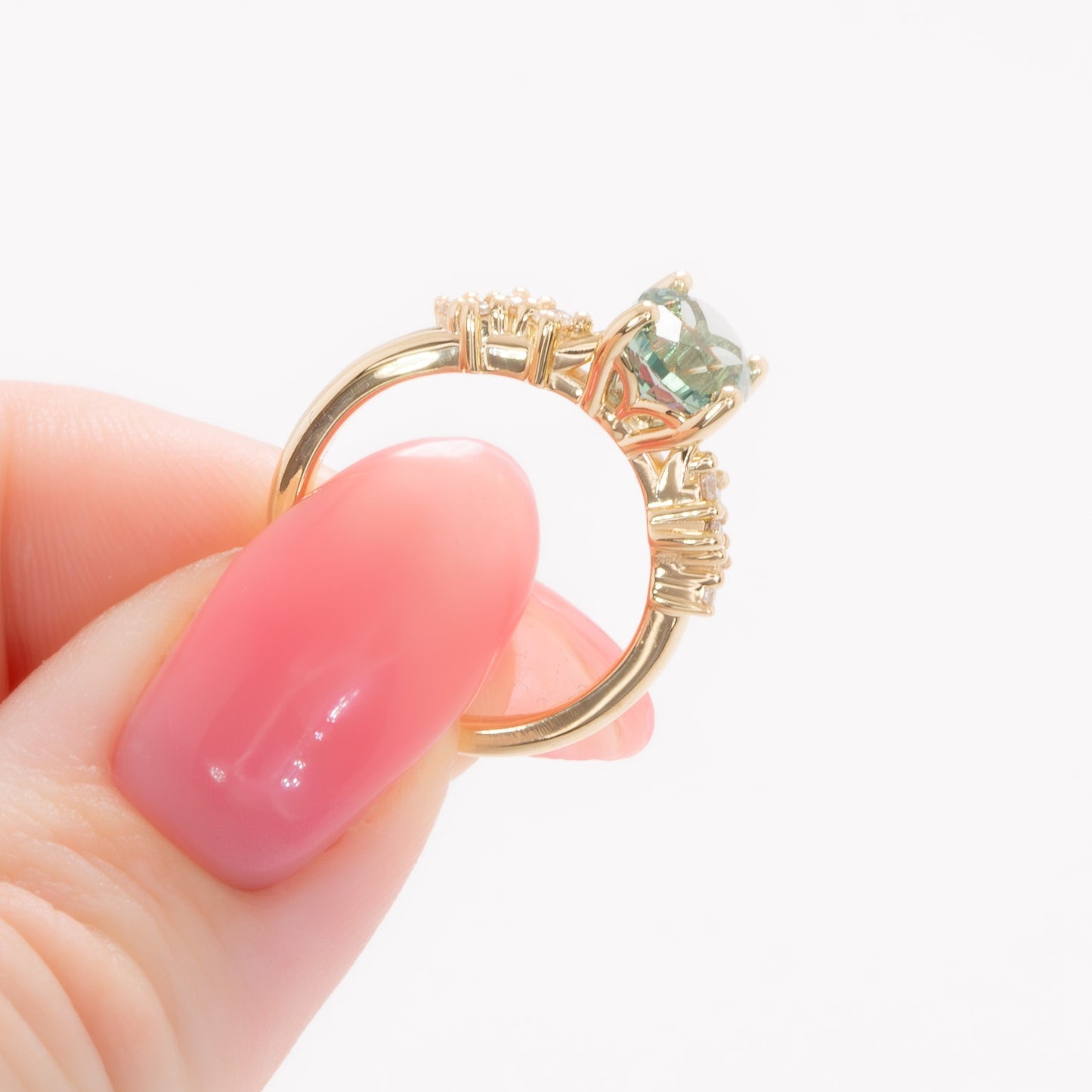 penelope engagement ring in yellow gold with oval green lab sapphire