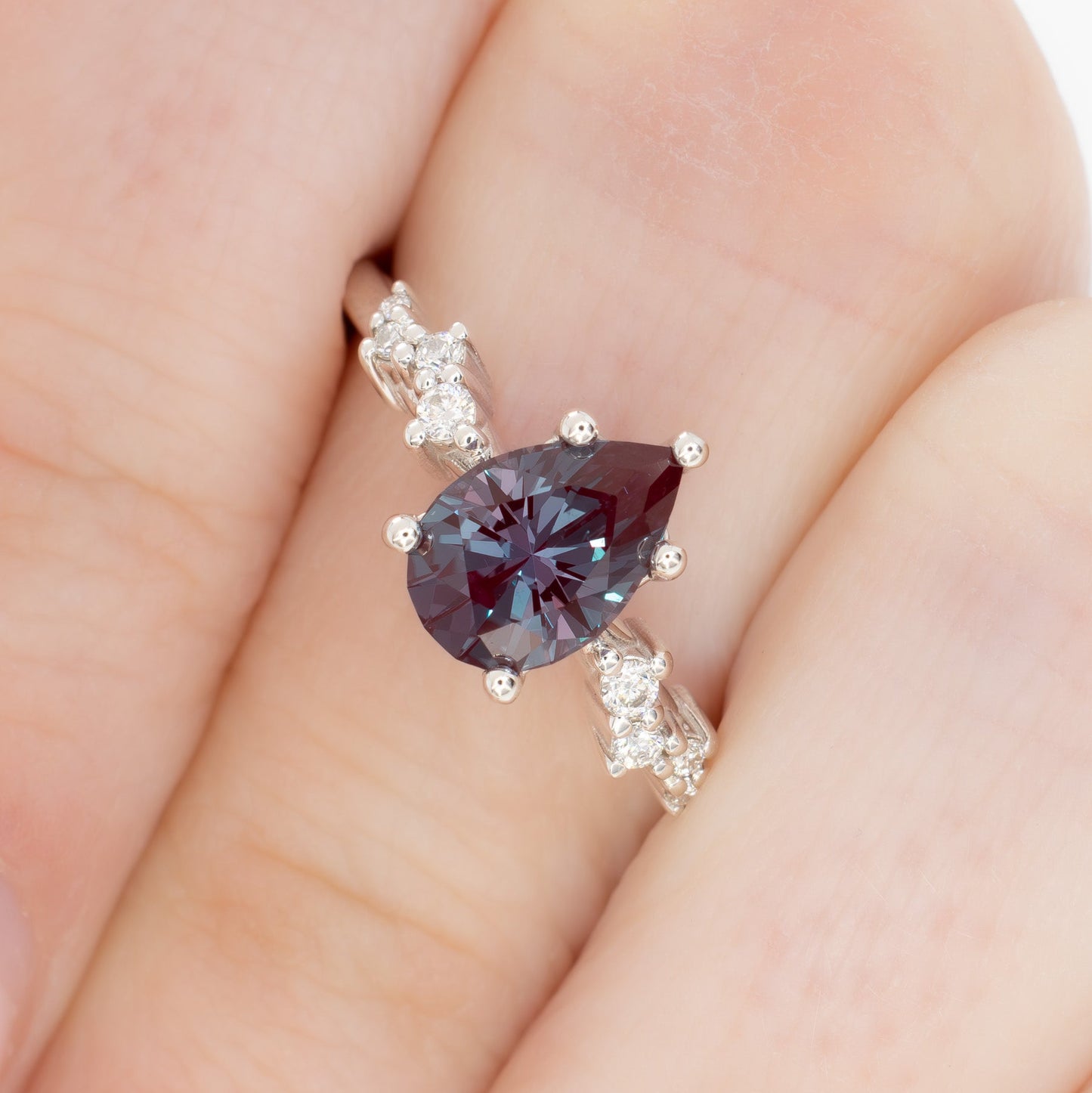 penelope engagement ring with pear lab alexandrite