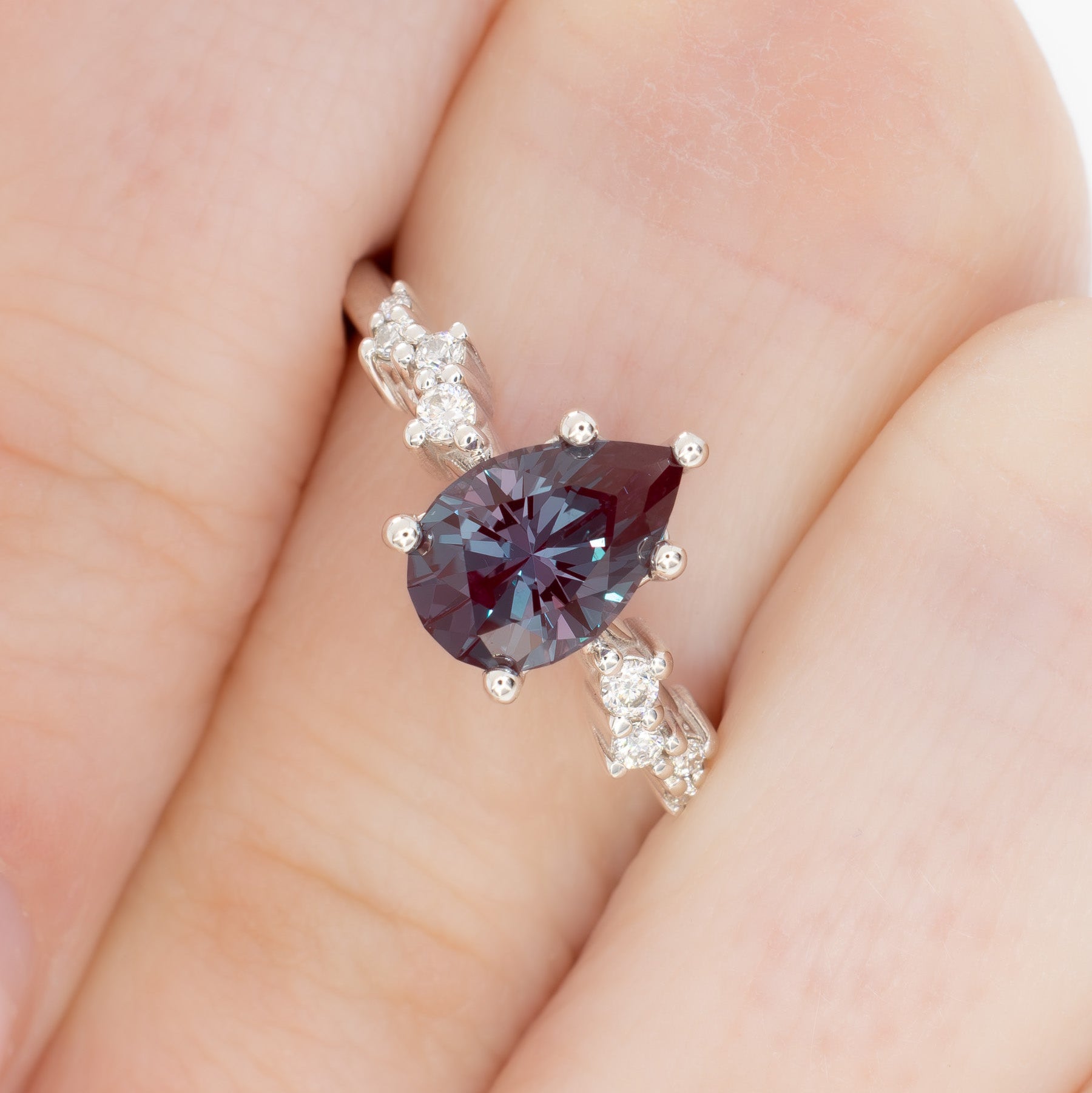 penelope engagement ring with pear lab alexandrite