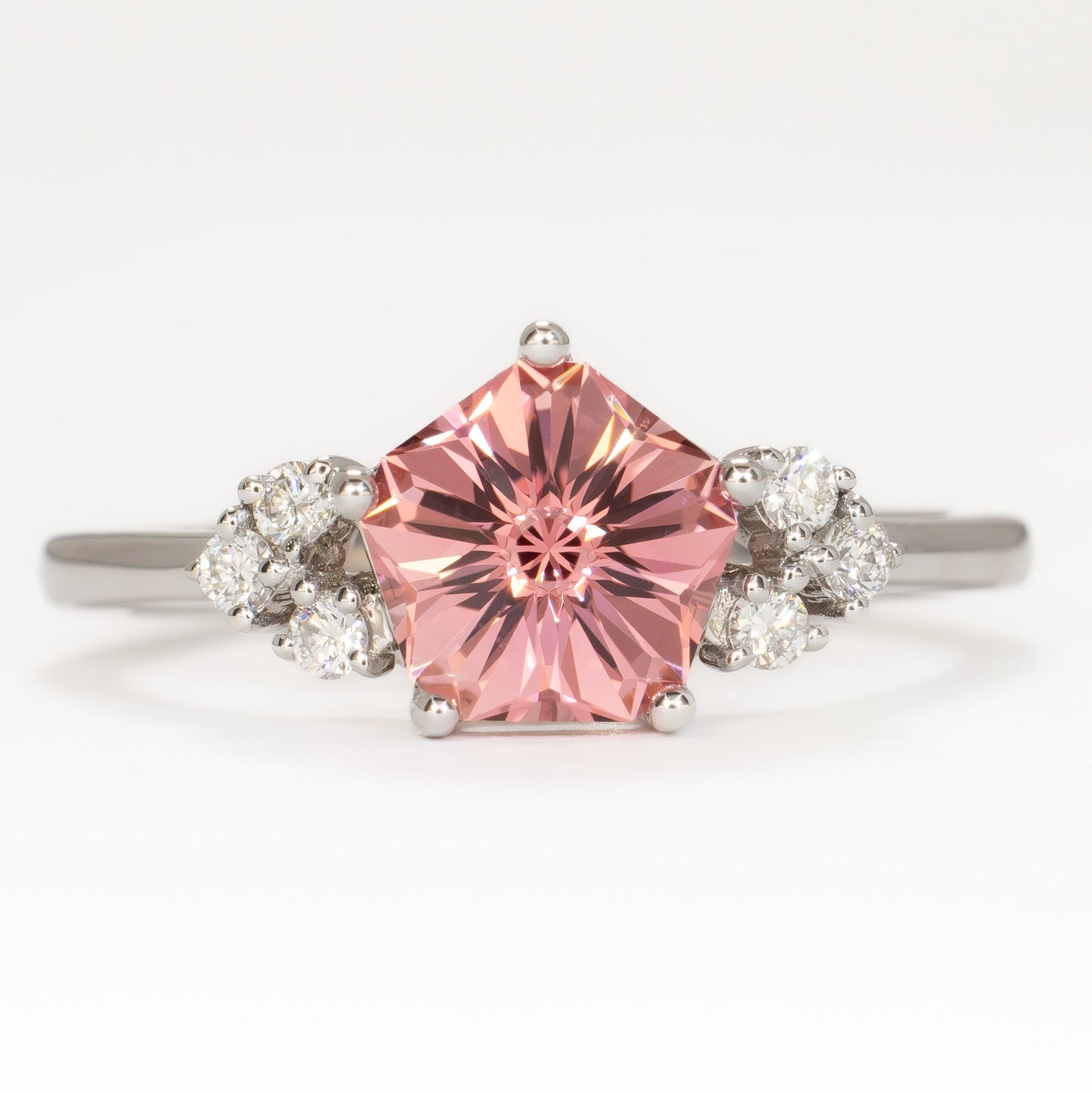 pink lab sapphire hanami engagement ring in white gold