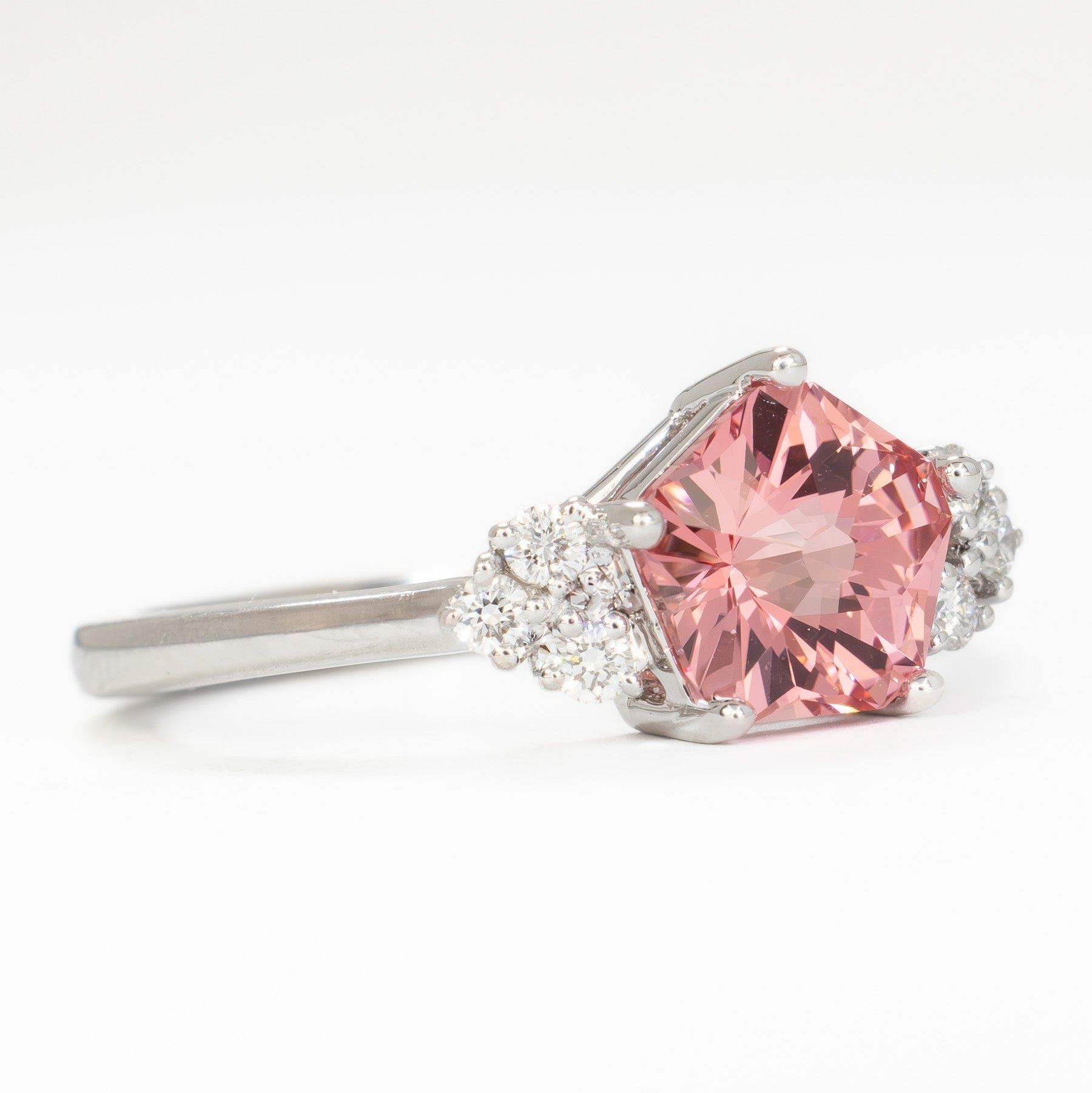 pink lab sapphire hanami engagement ring in white gold