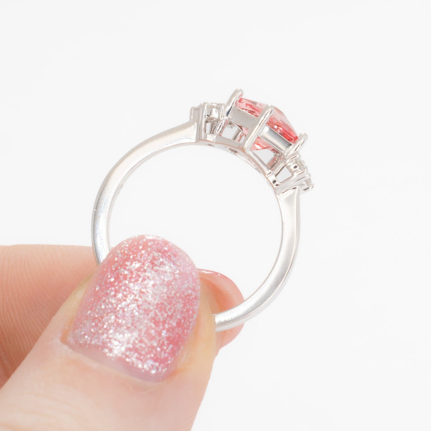 pink lab sapphire hanami engagement ring in white gold