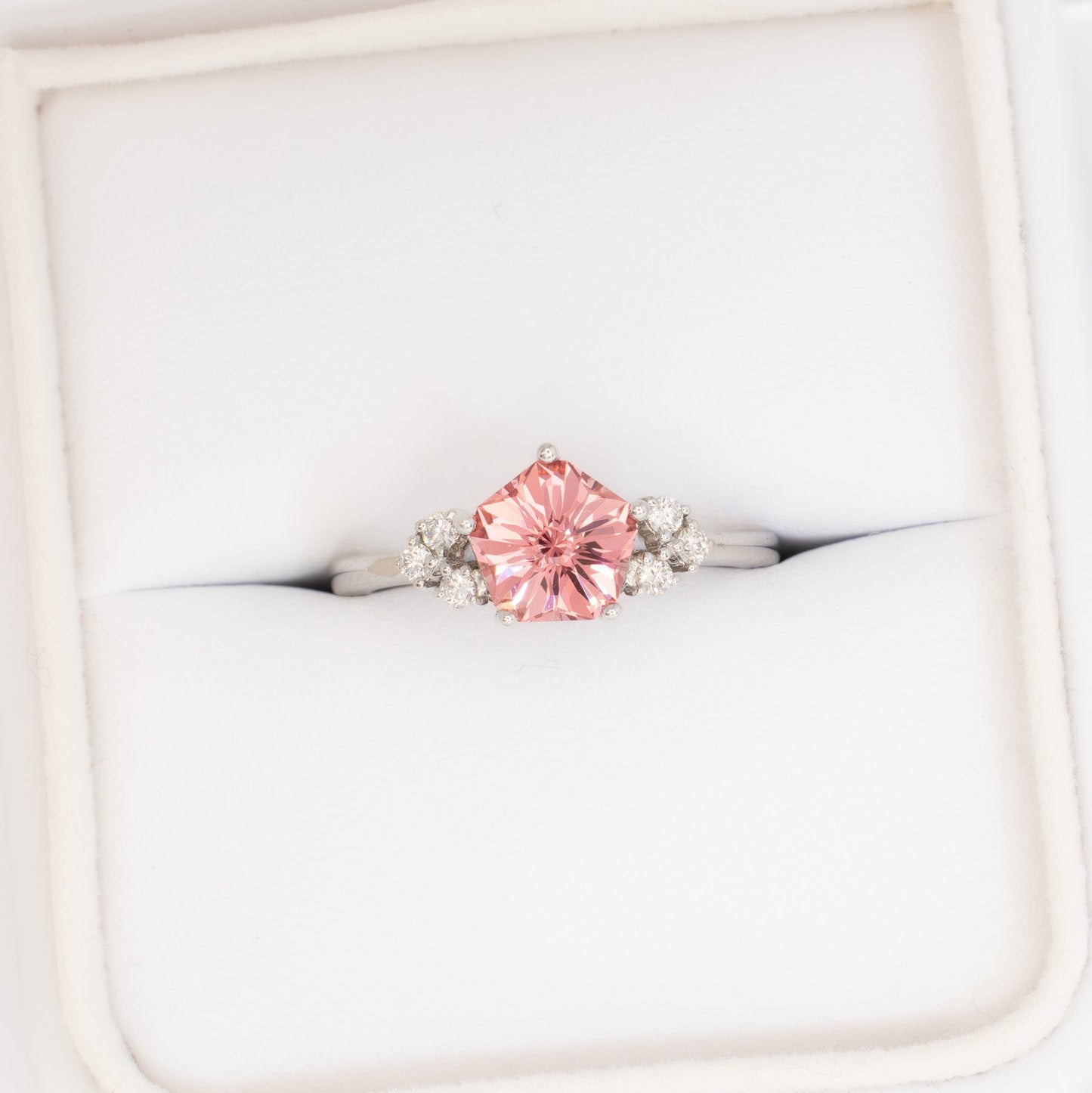 pink lab sapphire hanami engagement ring in white gold