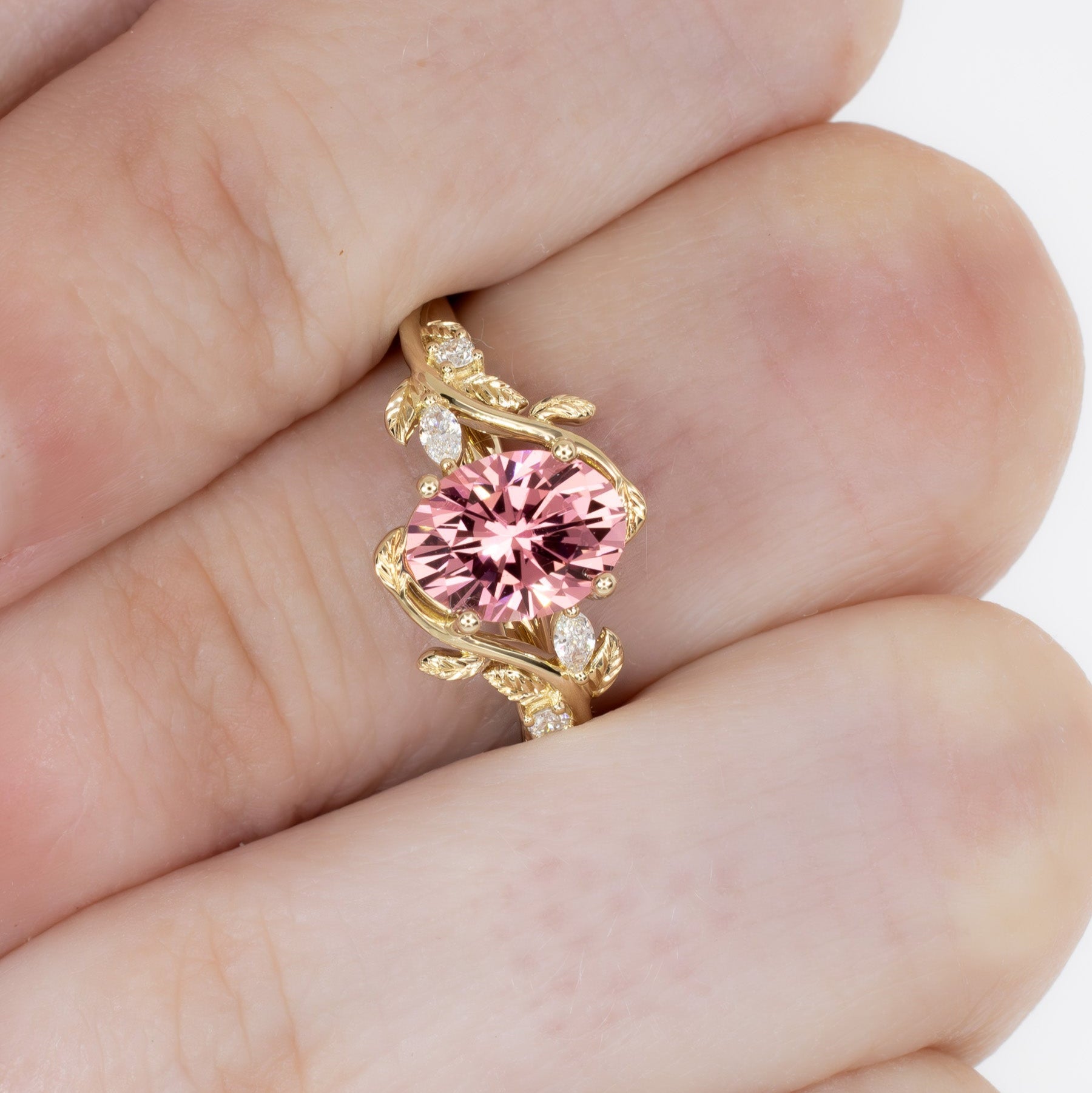 pink lab sapphire oval airam nature inspired ring