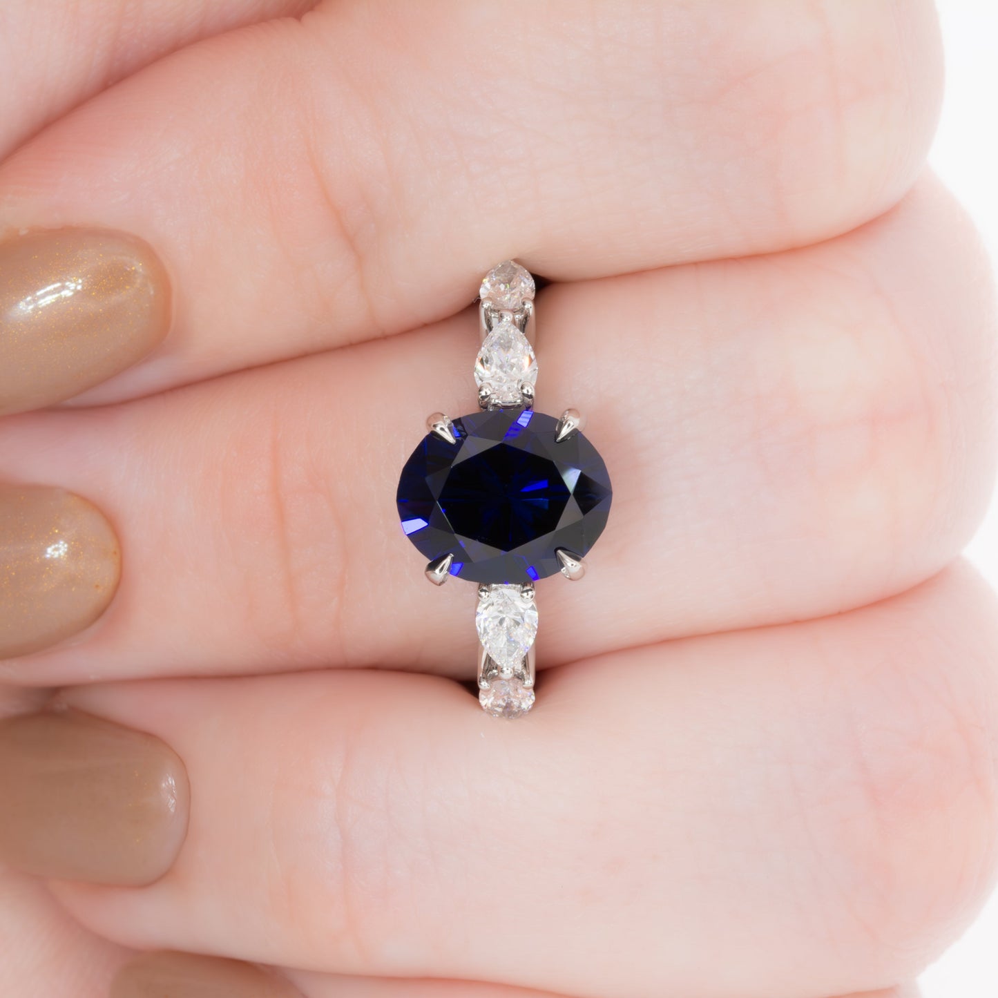 piper engagement ring with midnight blue lab sapphire oval