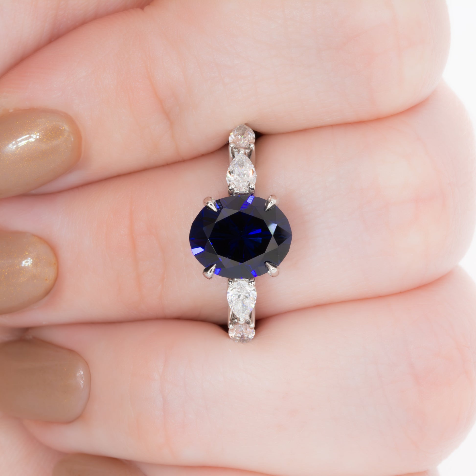 piper engagement ring with midnight blue lab sapphire oval