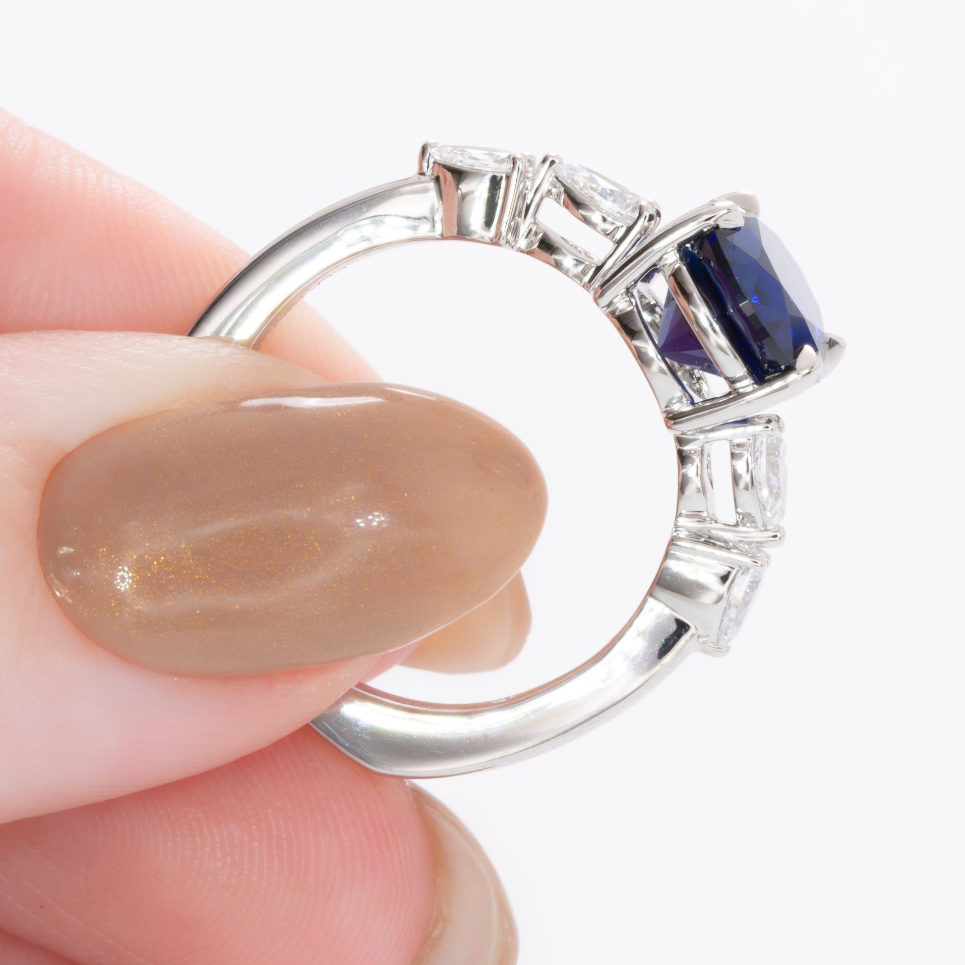 piper engagement ring with midnight blue lab sapphire oval