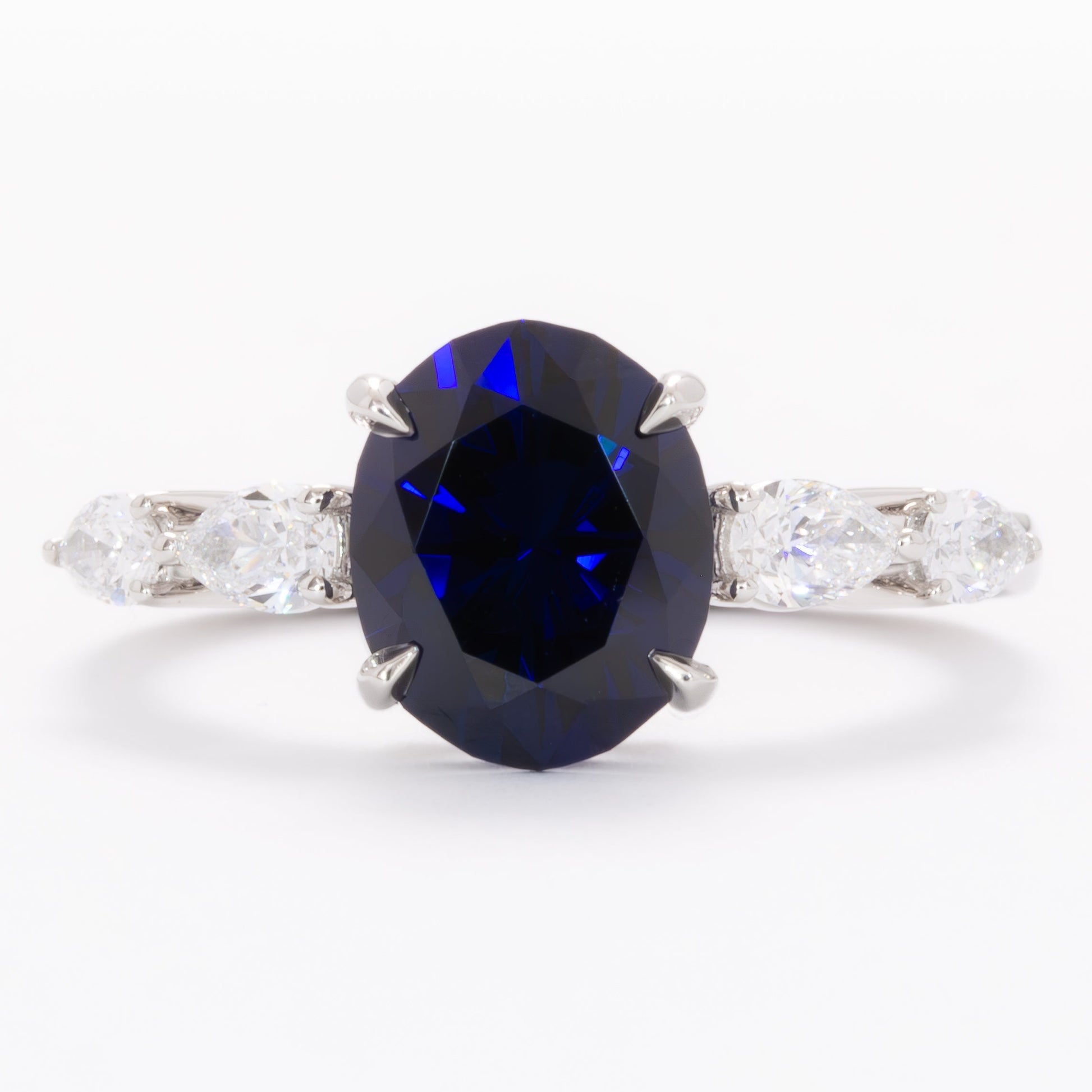 piper engagement ring with midnight blue lab sapphire oval