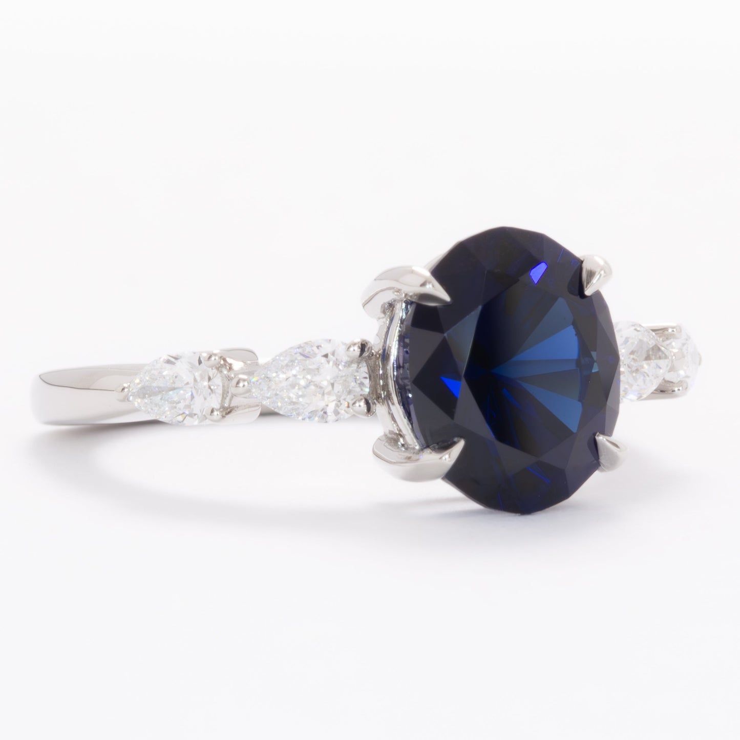 piper engagement ring with midnight blue lab sapphire oval